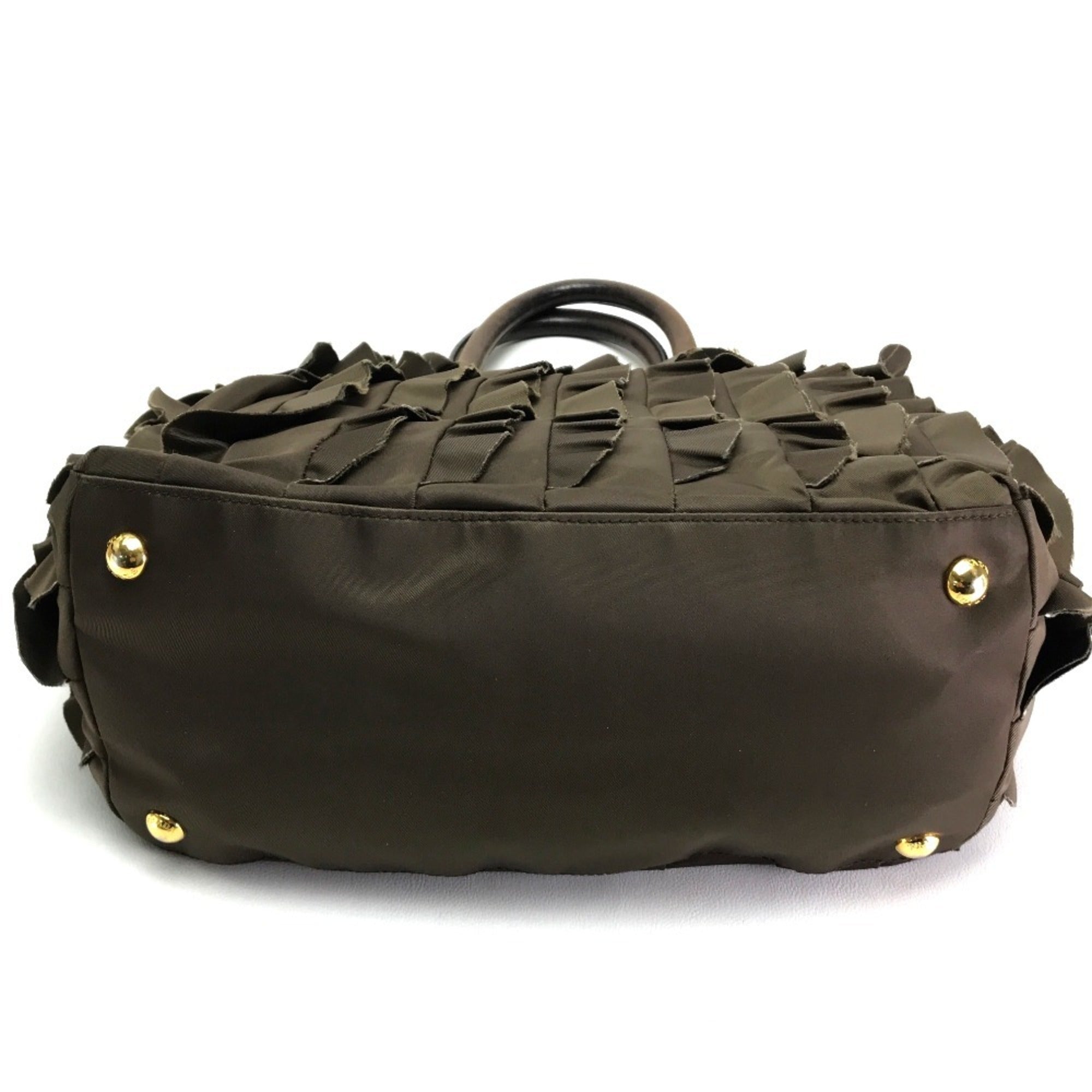 Prada Brown Nylon Canvas Leather Handbag Tote Bag (Pre-Owned)