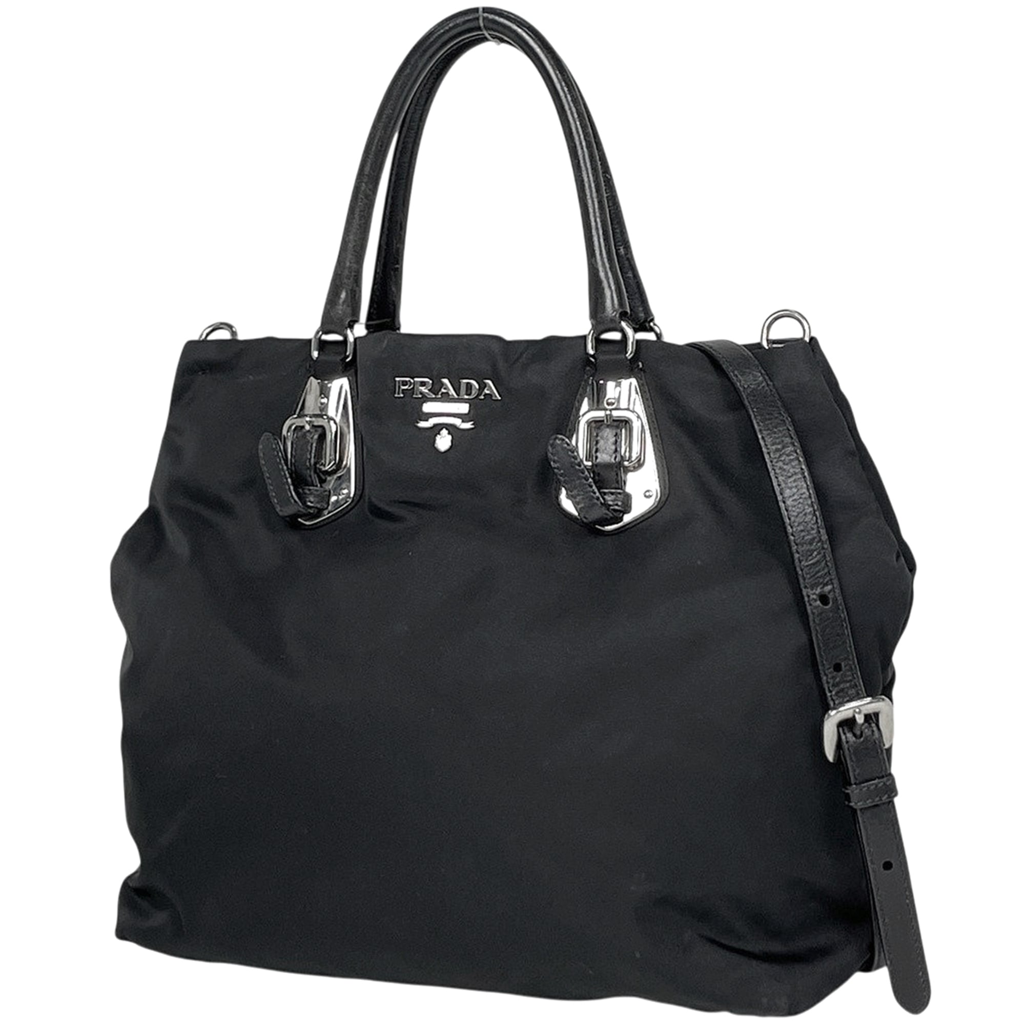 Prada Black Nylon Leather Handbag (Pre-Owned)