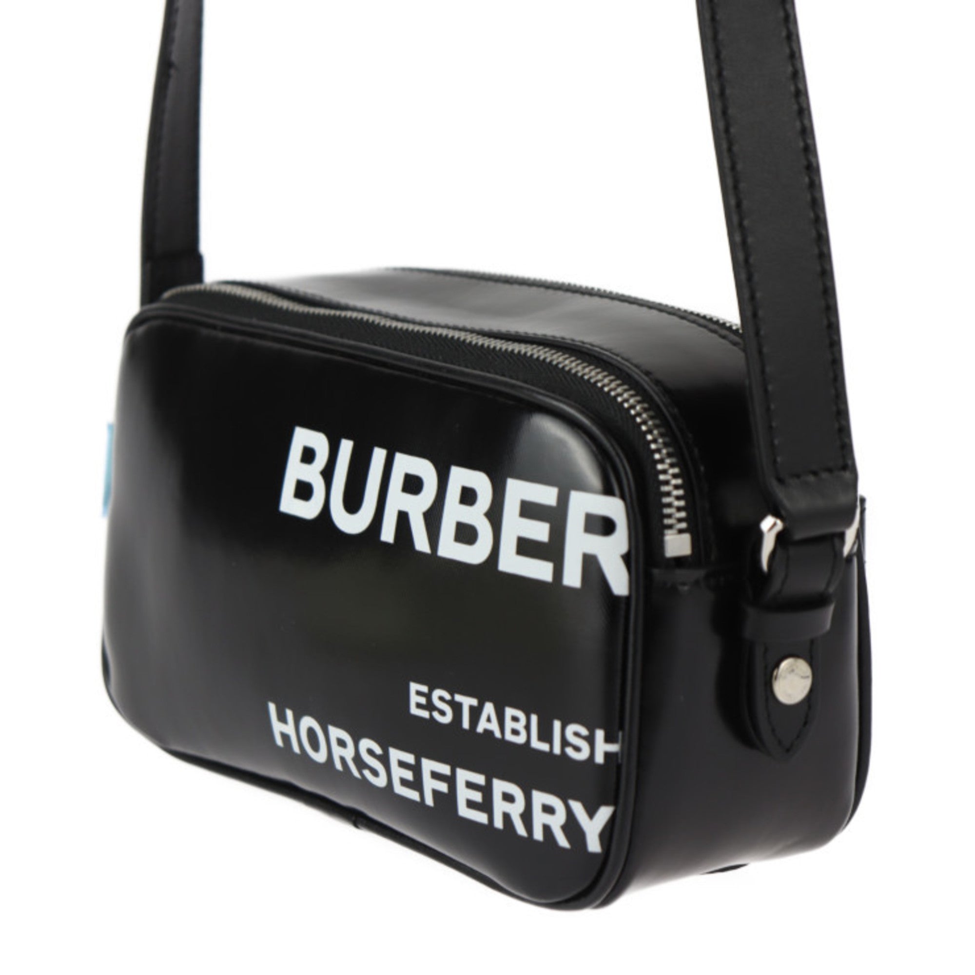Burberry Black White Coated Canvas Leather Pochette Pouch Shoulder Bag (Pre-Owned)