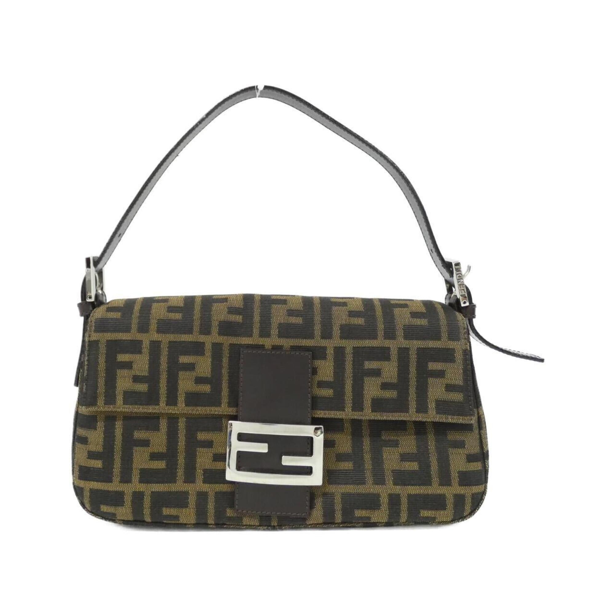 Fendi Baguette Silver Canvas Shoulder Bag (Pre-Owned)