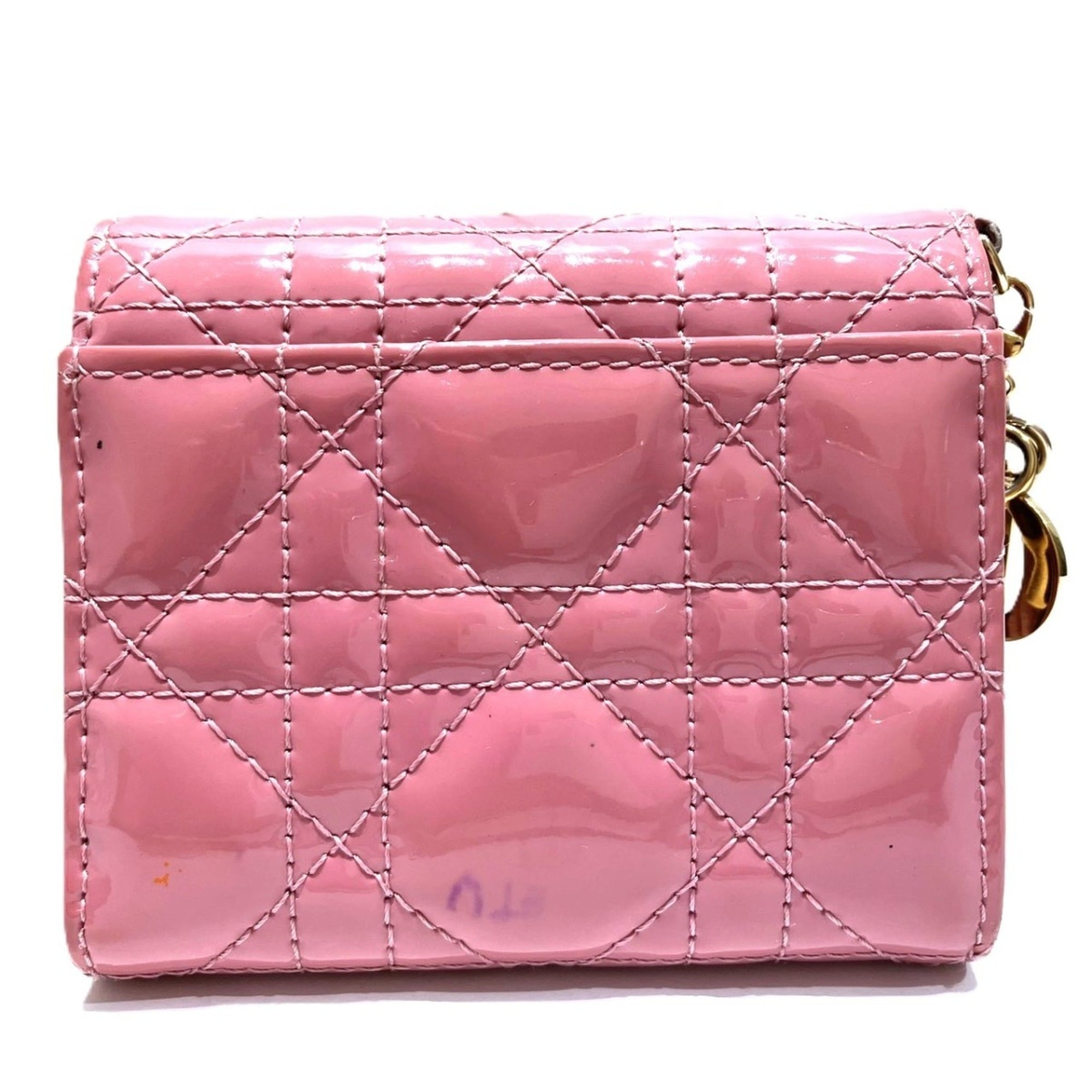 Christian Dior Pink Patent Leather Leather Wallet (Tri-Fold) (Pre-Owned)