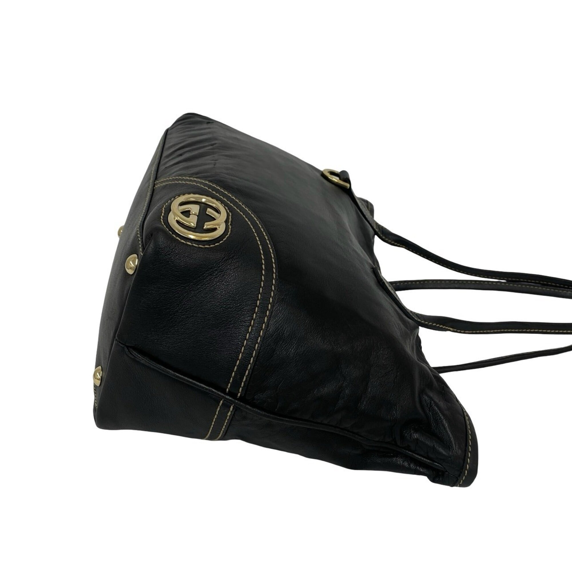Gucci Black Leather Shoulder Bag Tote Bag (Pre-Owned)