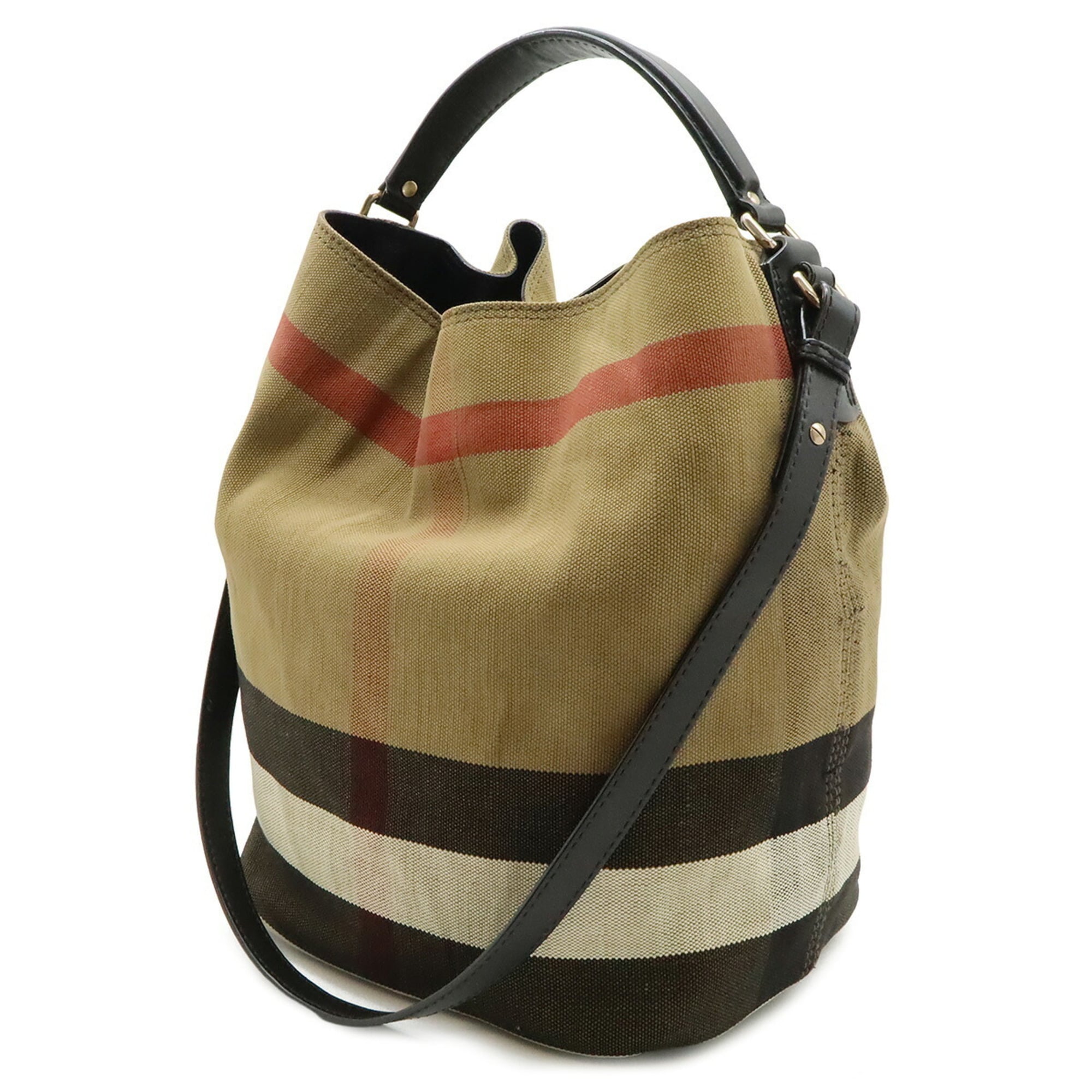 Burberry Black Brown Red Color Canvas Leather Shoulder Bag (Pre-Owned)