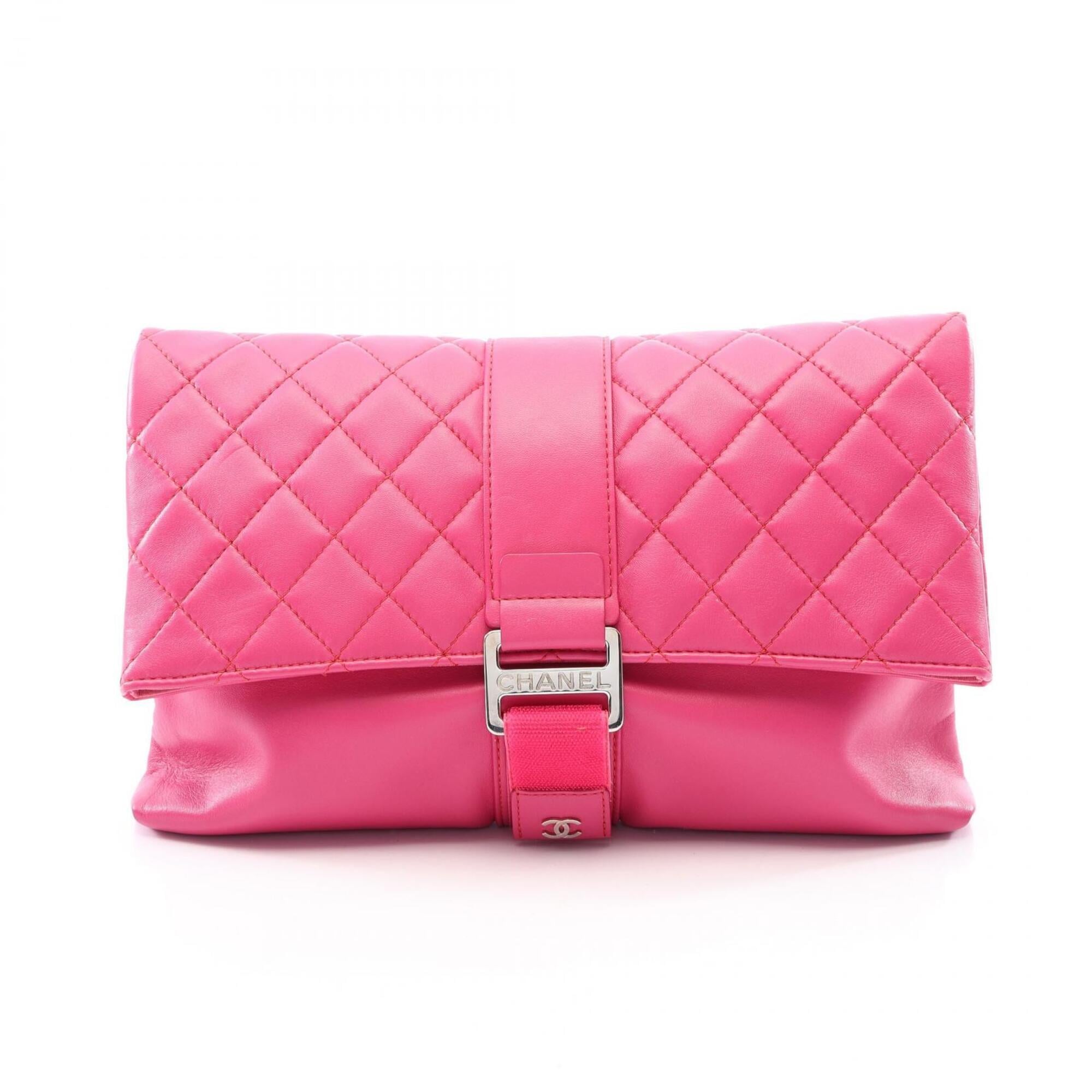 Chanel Pink Leather Clutch Bag Handbag (Pre-Owned)
