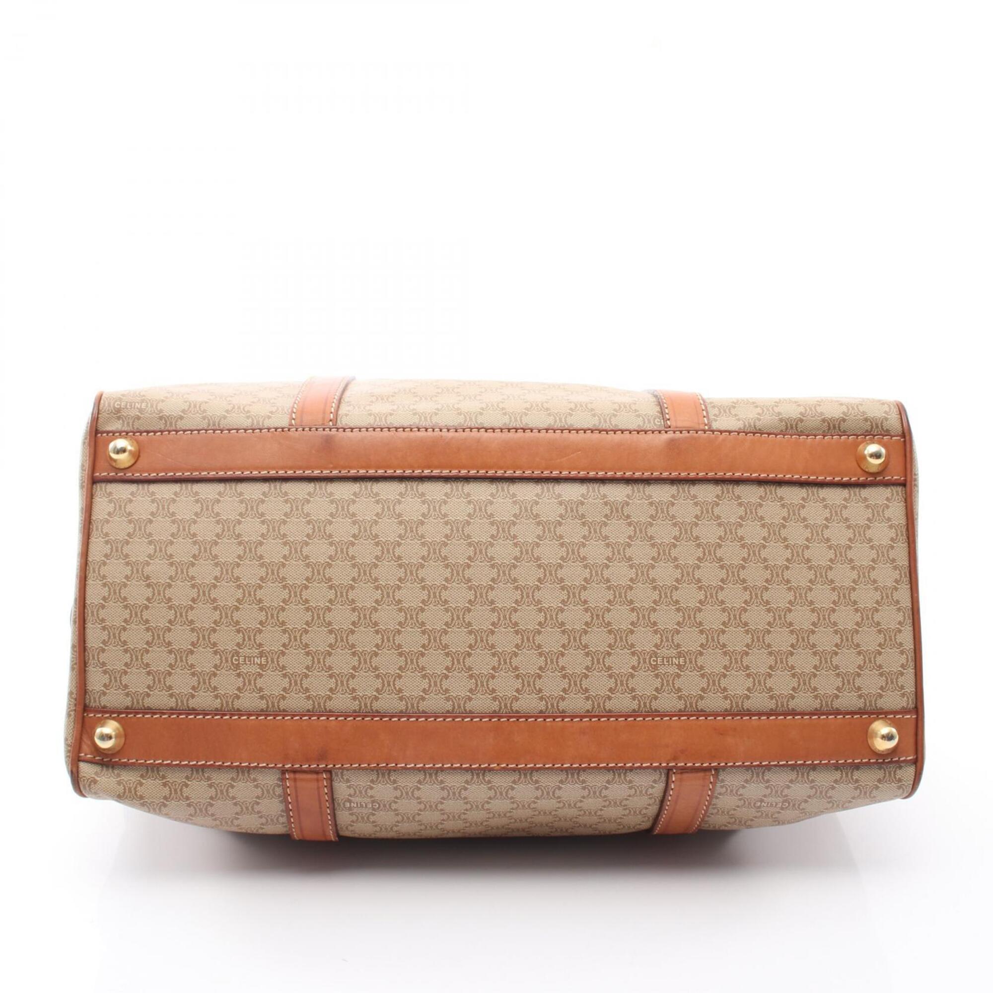 Celine Beige Brown Coated Canvas Leather Boston Bag Handbag (Pre-Owned)