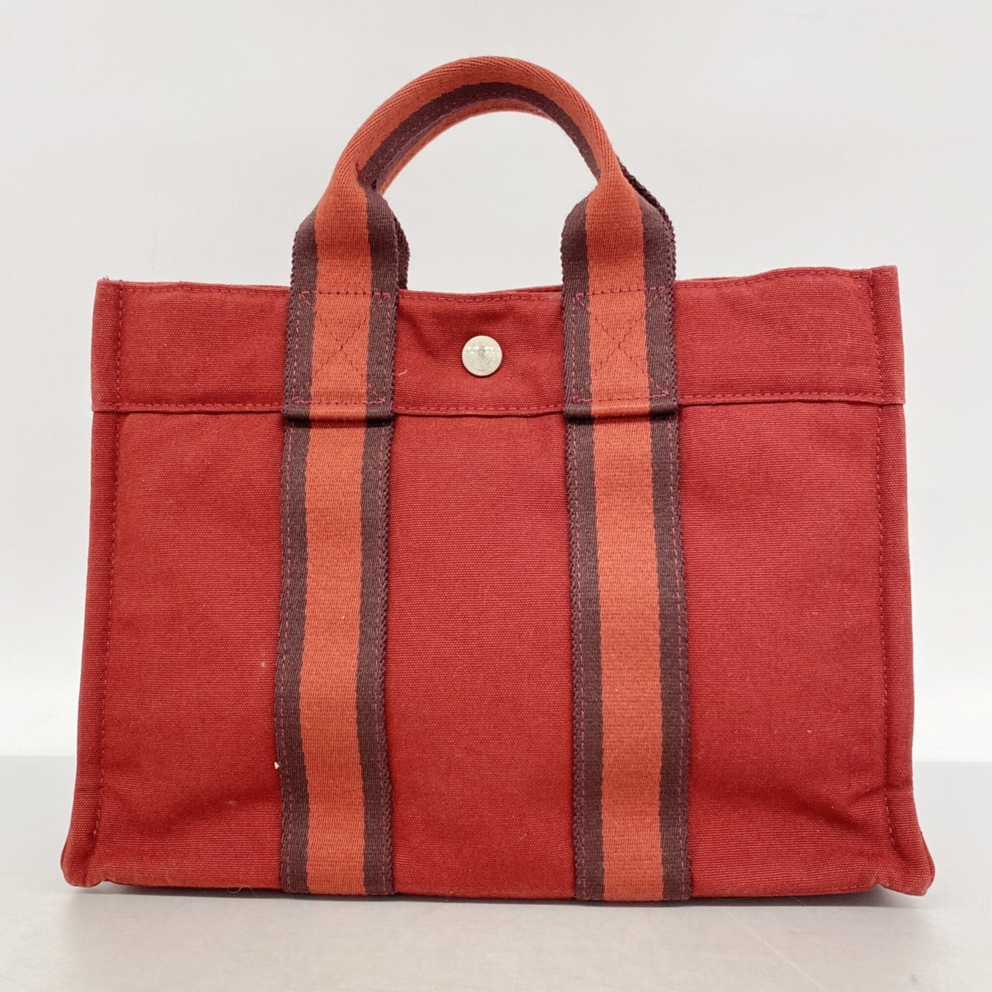 Hermes Red Color Canvas Handbag (Pre-Owned)