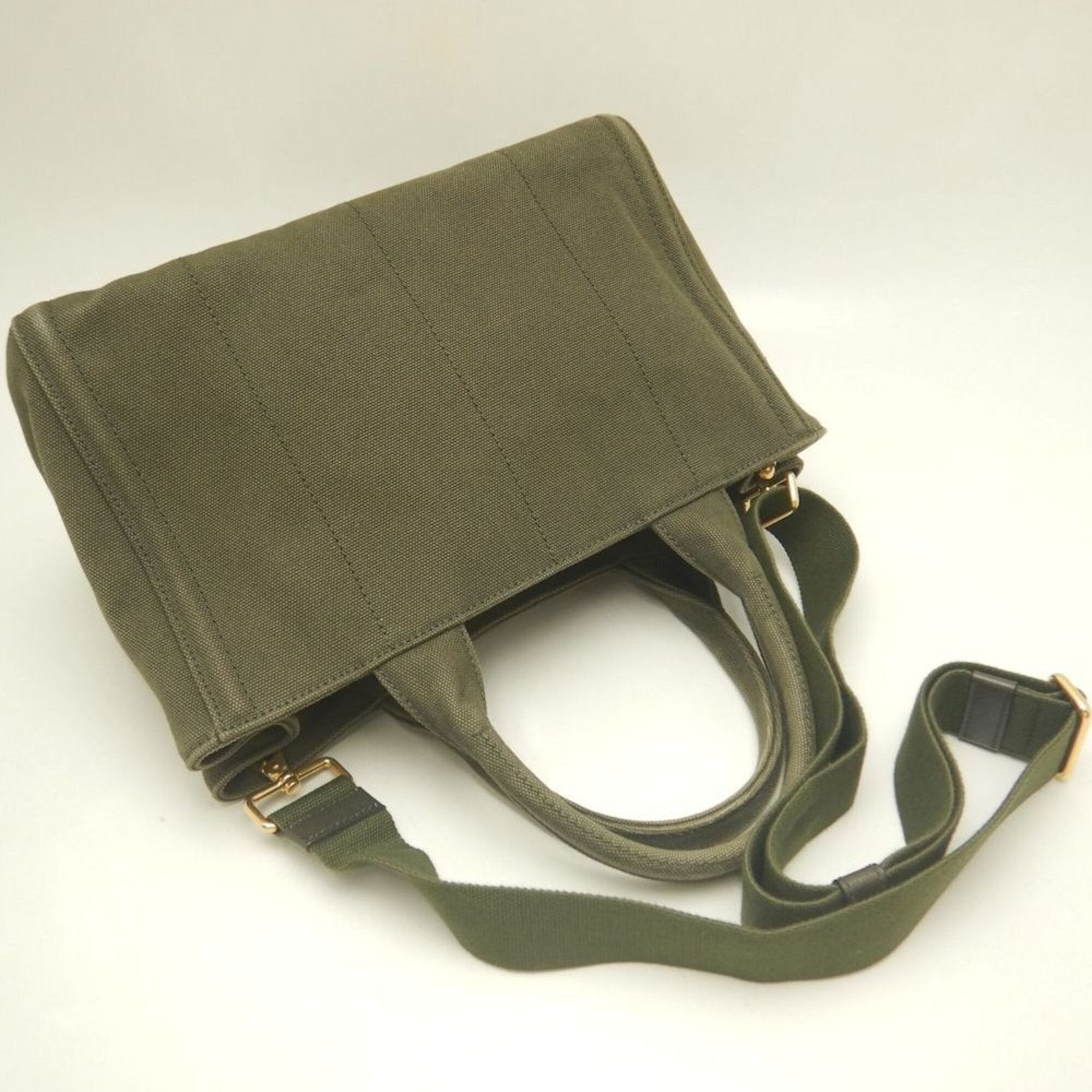Prada Green Khaki Canvas Tote Bag (Pre-Owned)