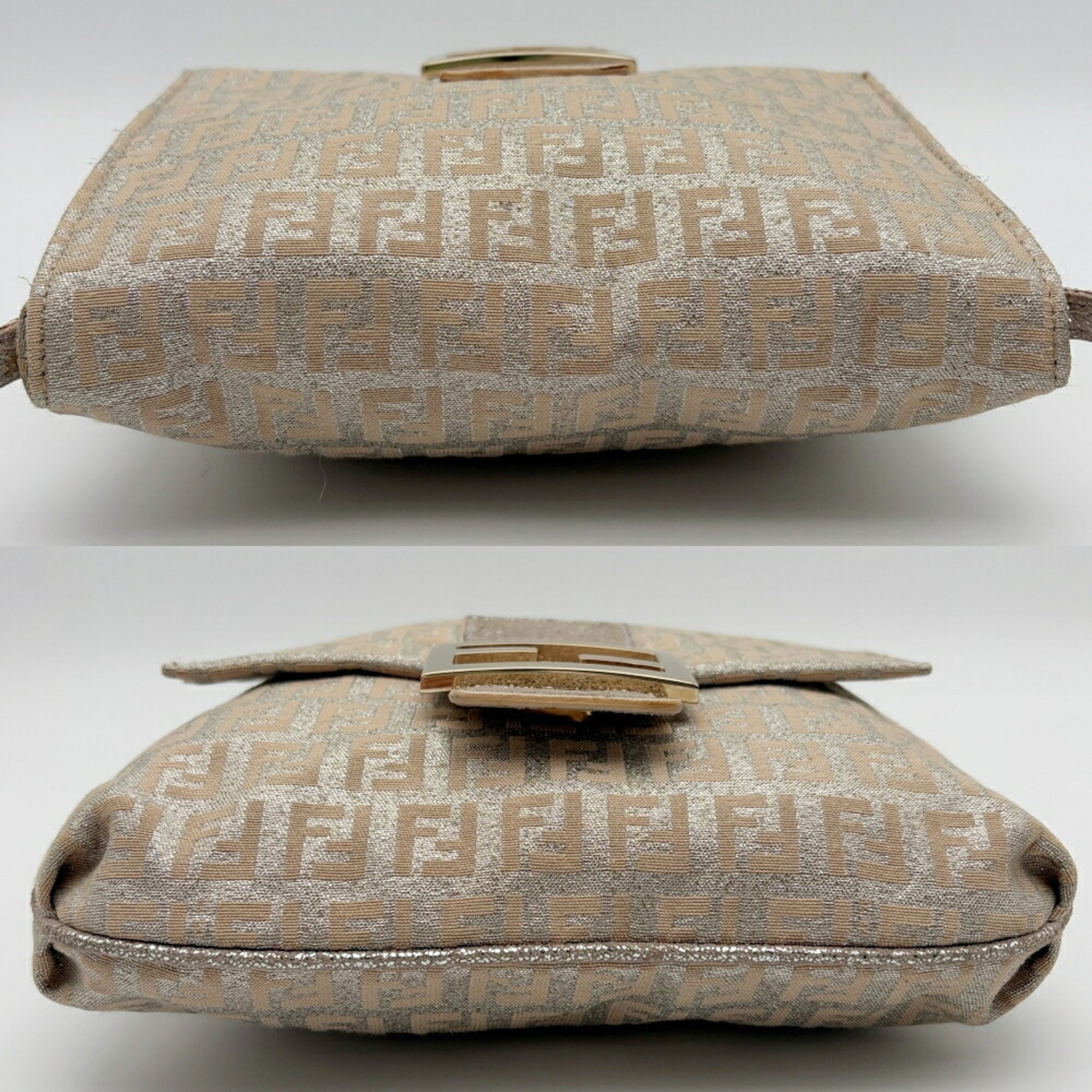 Fendi Zucchino Beige Silver Canvas Leather Pochette Shoulder Bag (Pre-Owned)