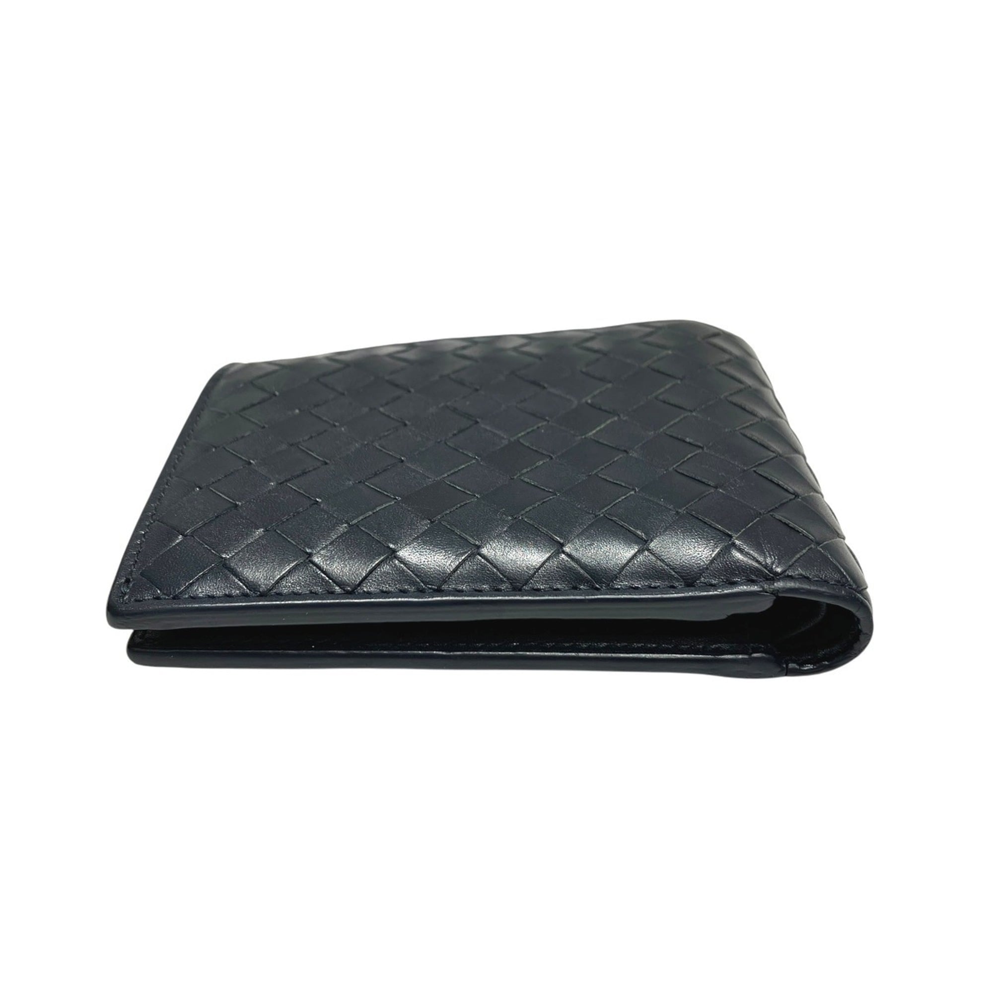 Bottega Veneta Intrecciato Navy Leather Wallet (Bi-Fold) (Pre-Owned)