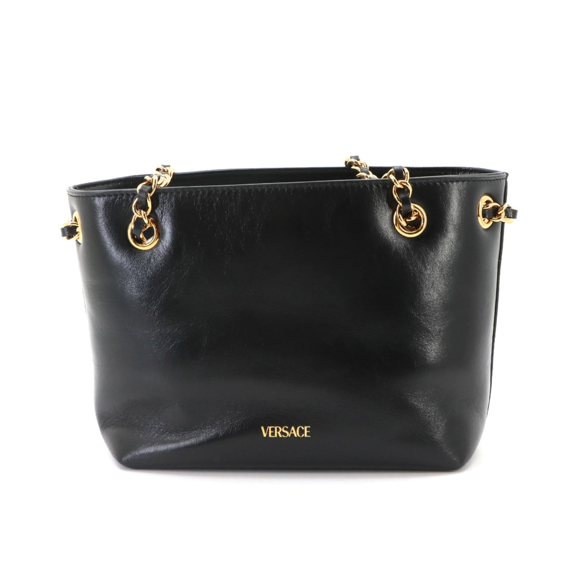 Versace Black Leather Handbag Shoulder Bag (Pre-Owned)