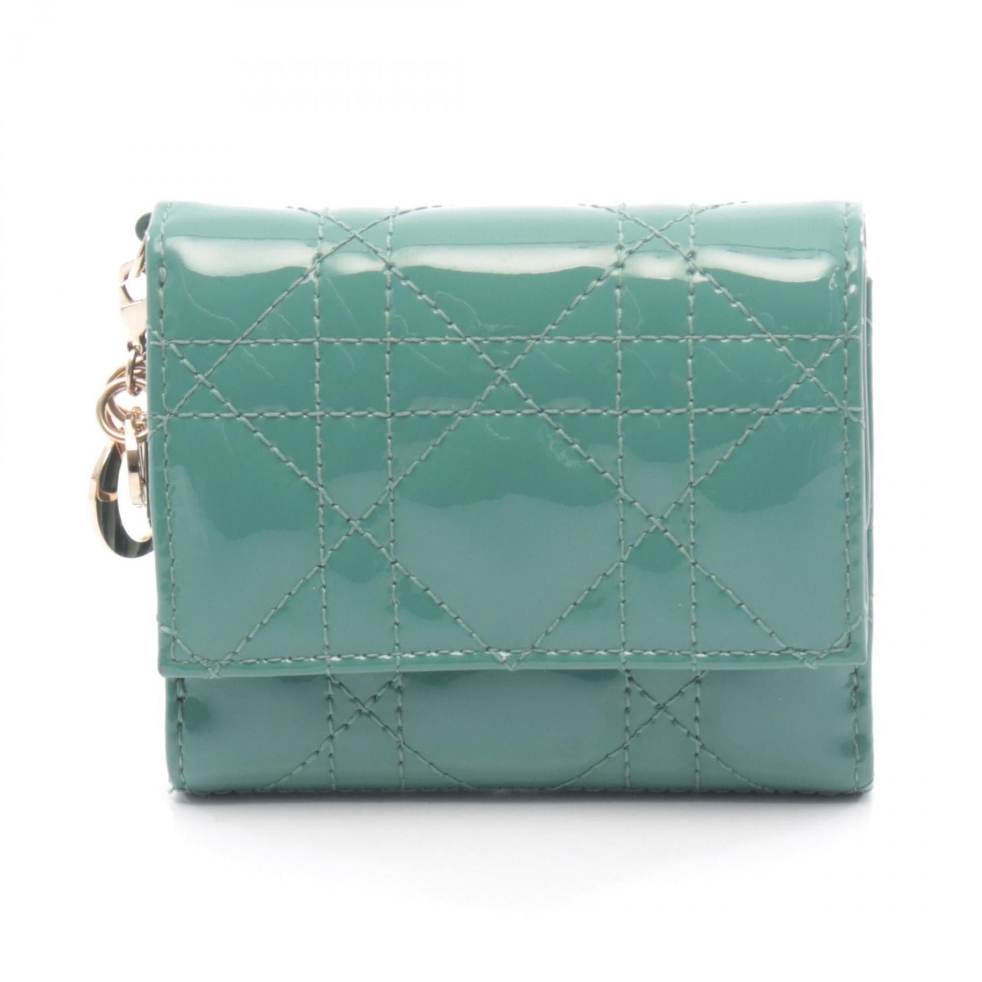 Christian Dior Green Patent Leather Wallet (Tri-Fold) (Pre-Owned)