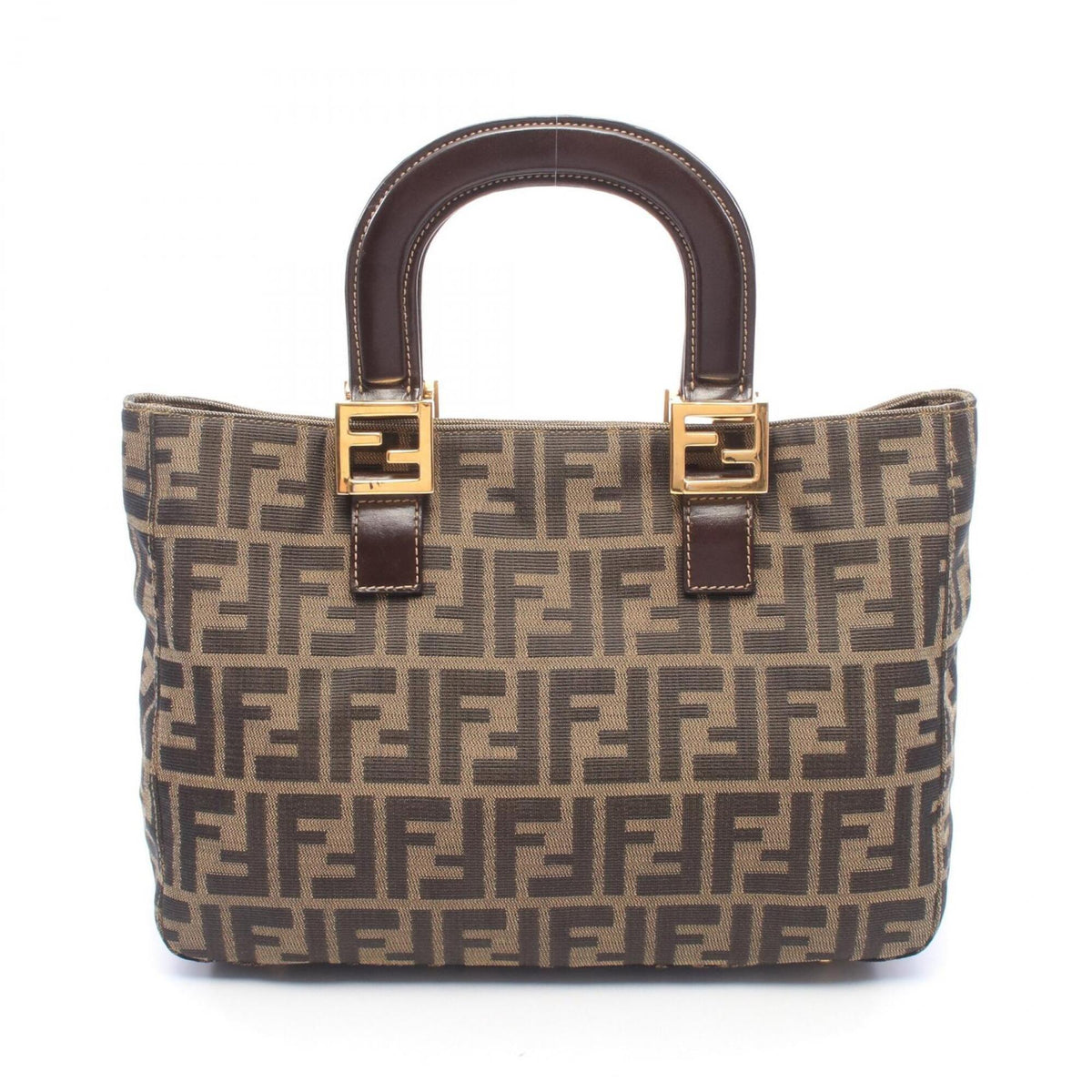 Fendi Black Brown Canvas Leather Handbag (Pre-Owned)