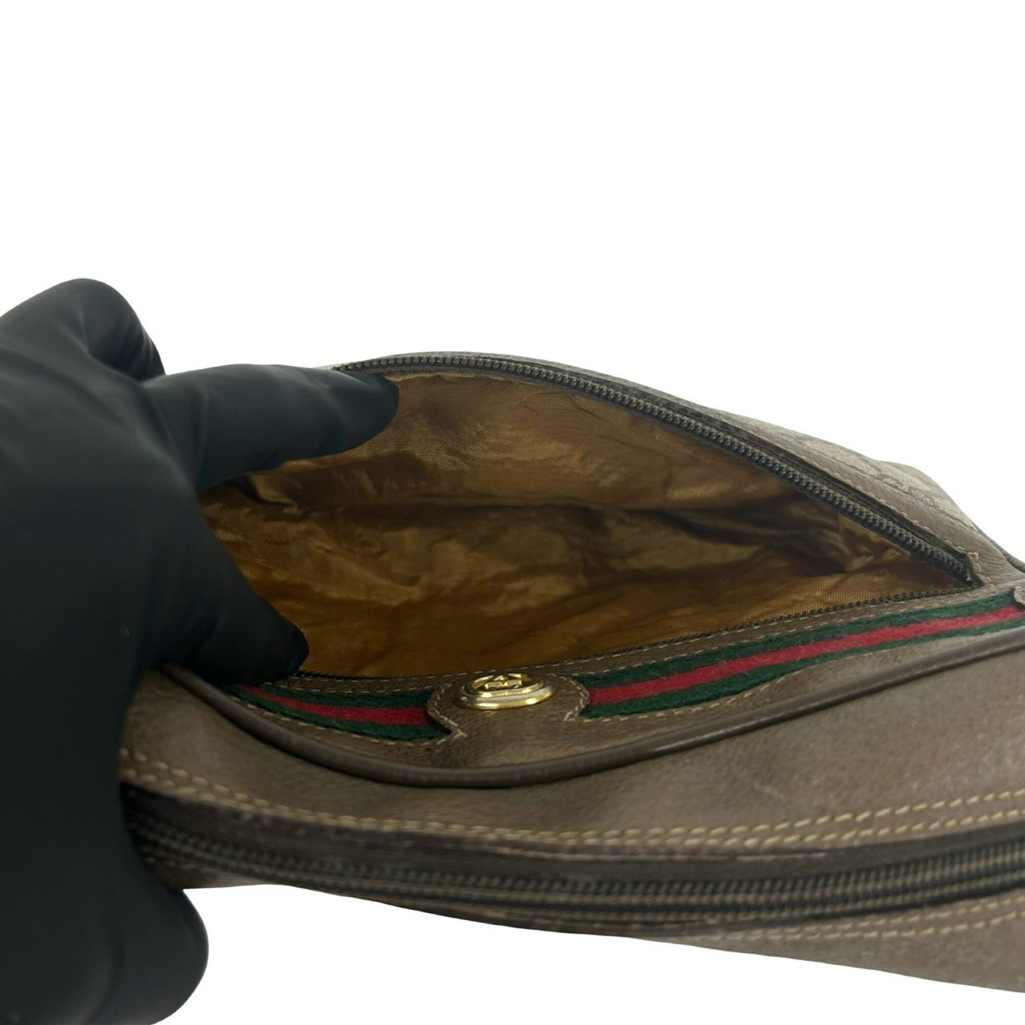 Gucci Brown Green Red Color Leather Pvc Pochette Shoulder Bag (Pre-Owned)