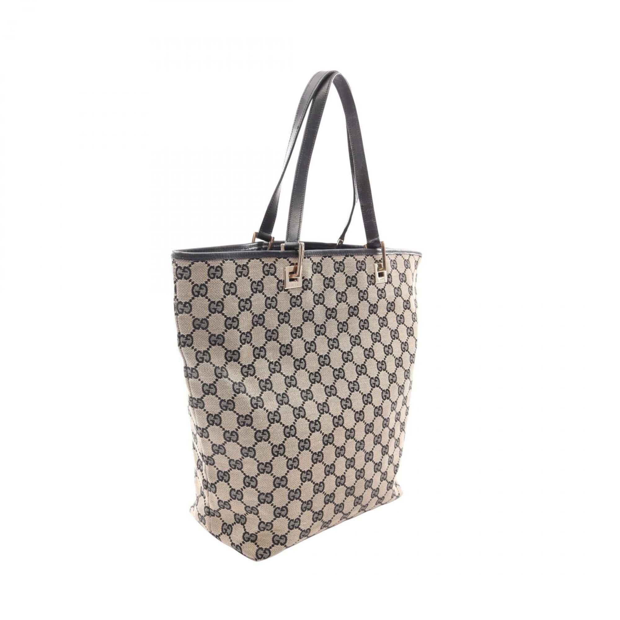 Gucci Beige Black Canvas Leather Handbag Tote Bag (Pre-Owned)