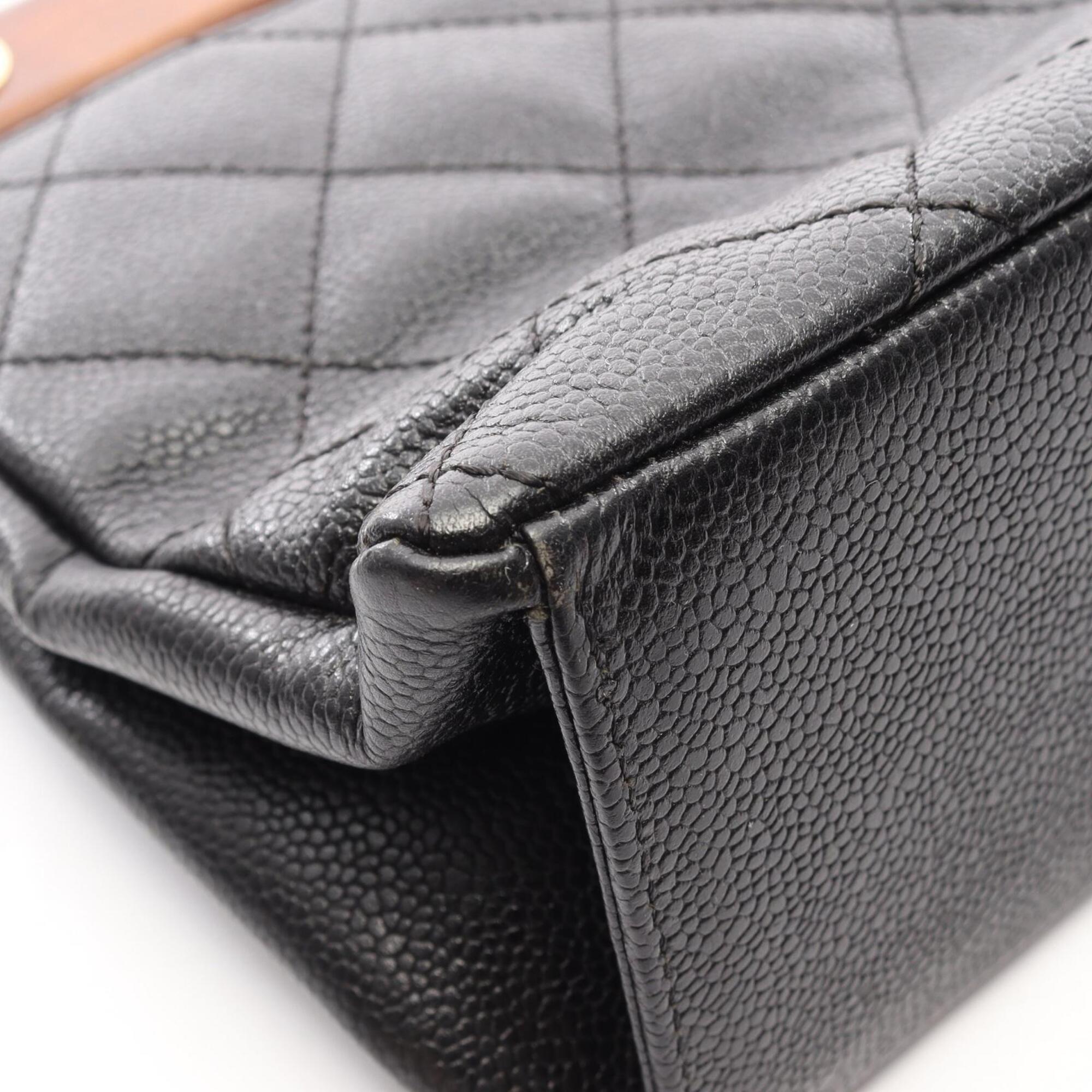 Chanel Black Brown Grained Calfskin Handbag Tote Bag (Pre-Owned)