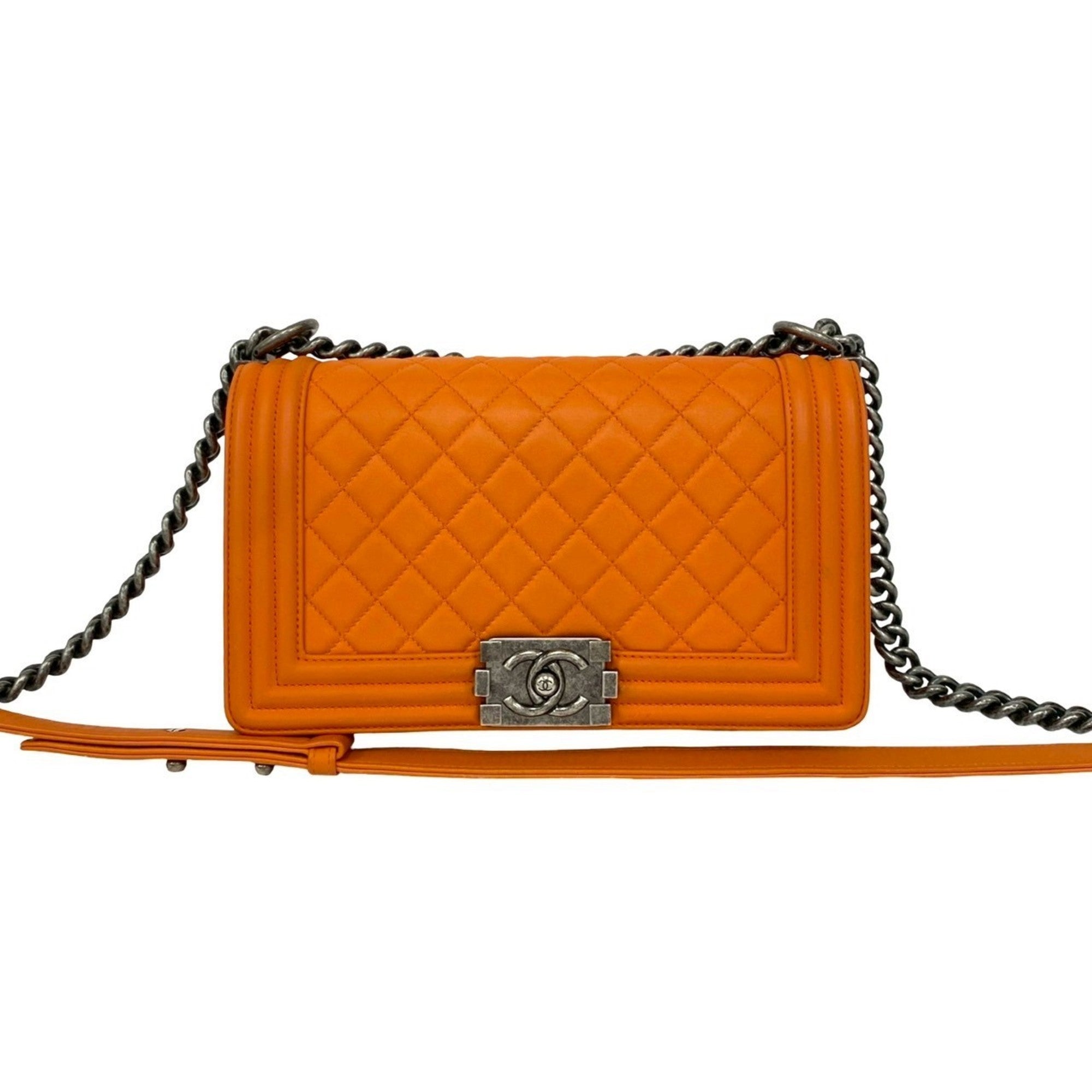 Chanel Orange Leather Pochette Shoulder Bag (Pre-Owned)