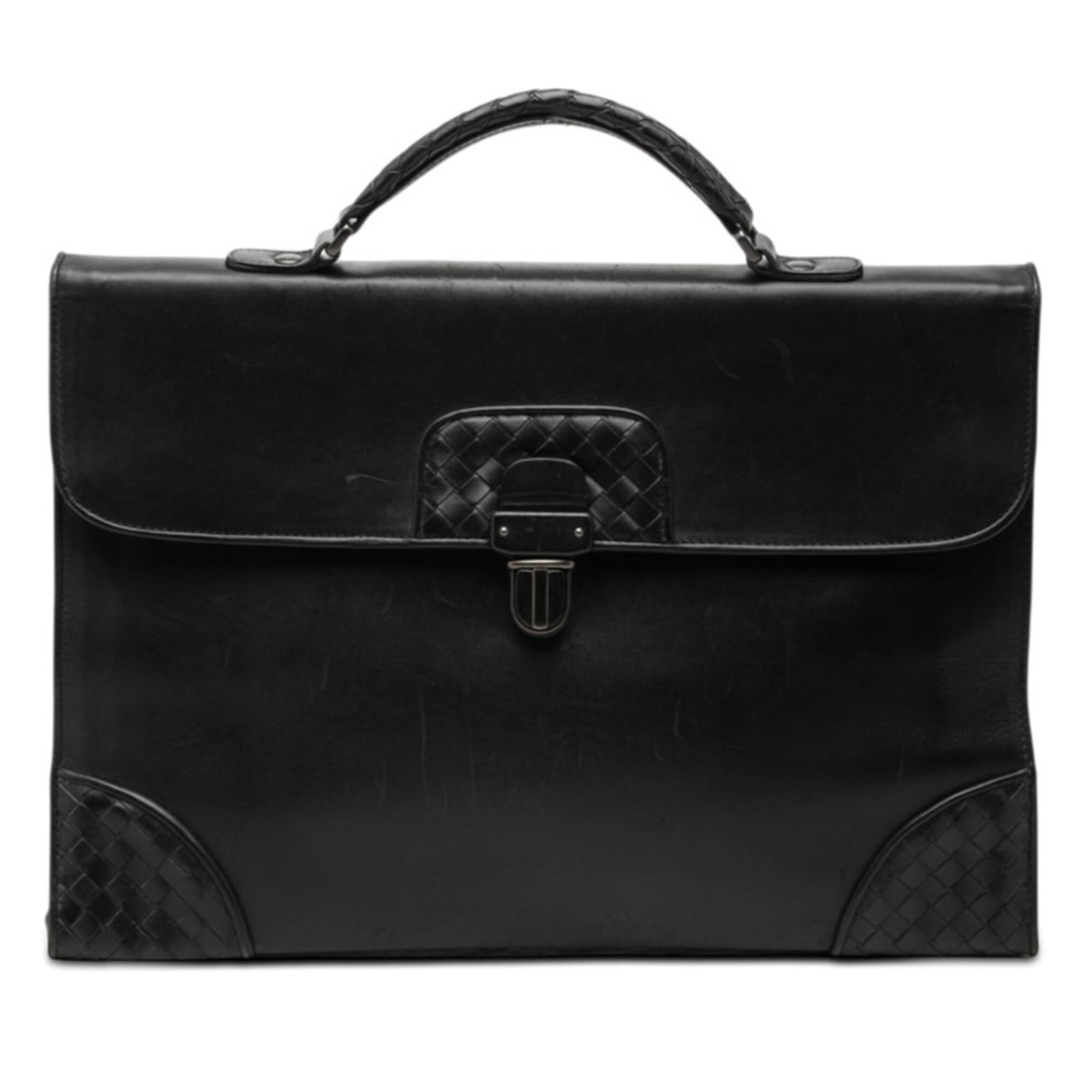 Bottega Veneta Black Intrecciato Leather Briefcase (Pre-Owned)