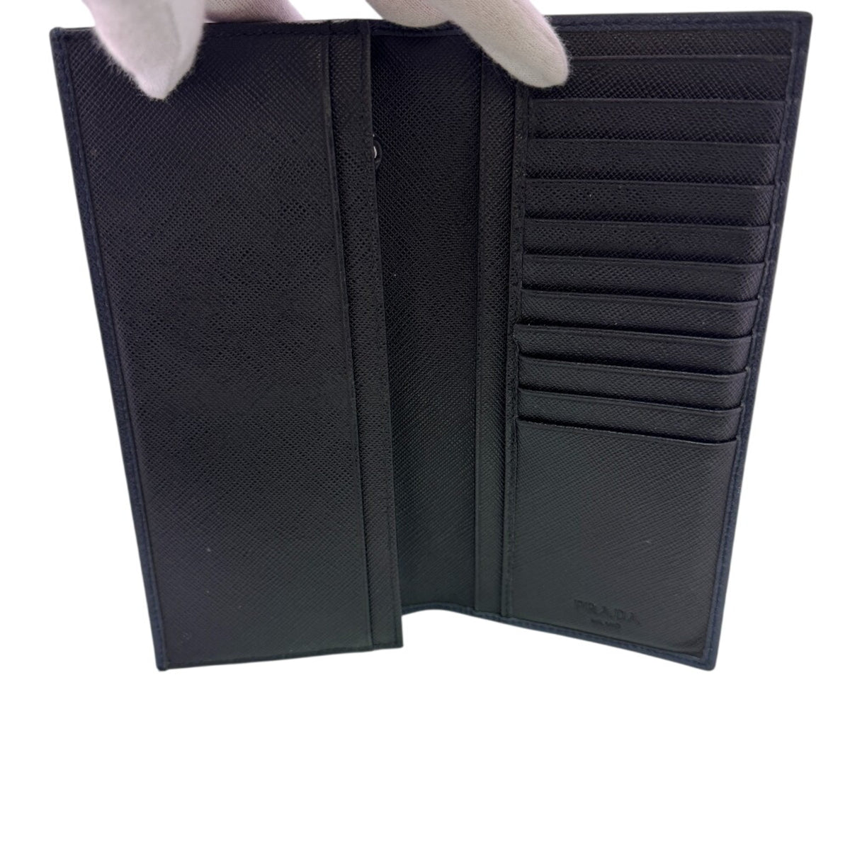 Prada Saffiano Navy Leather Long Wallet (Bi-Fold) (Pre-Owned)