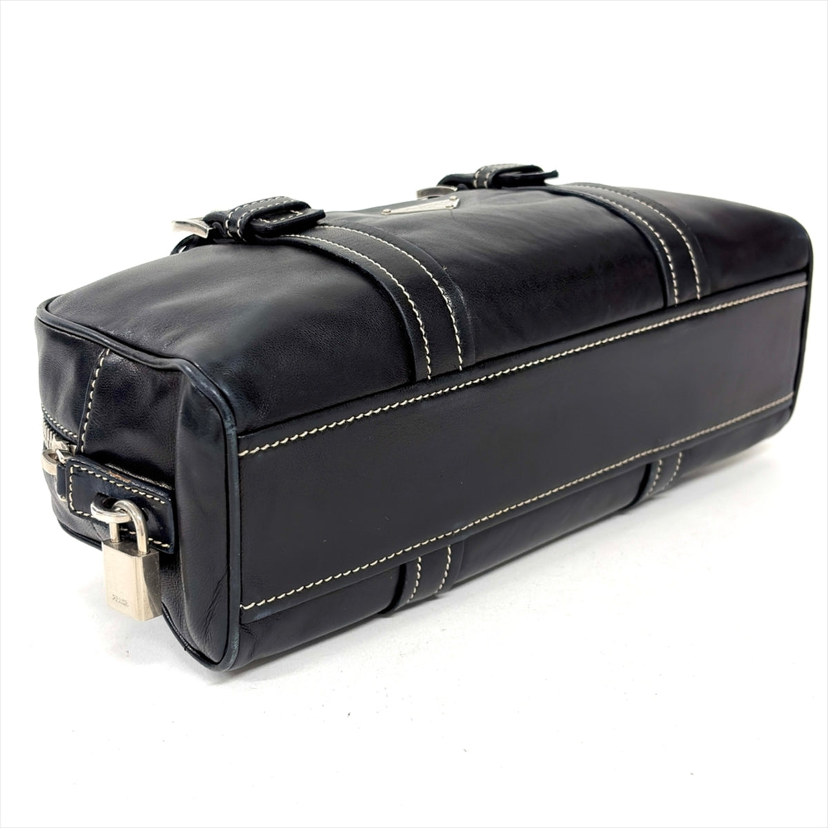Prada Black Leather Boston Bag Handbag (Pre-Owned)