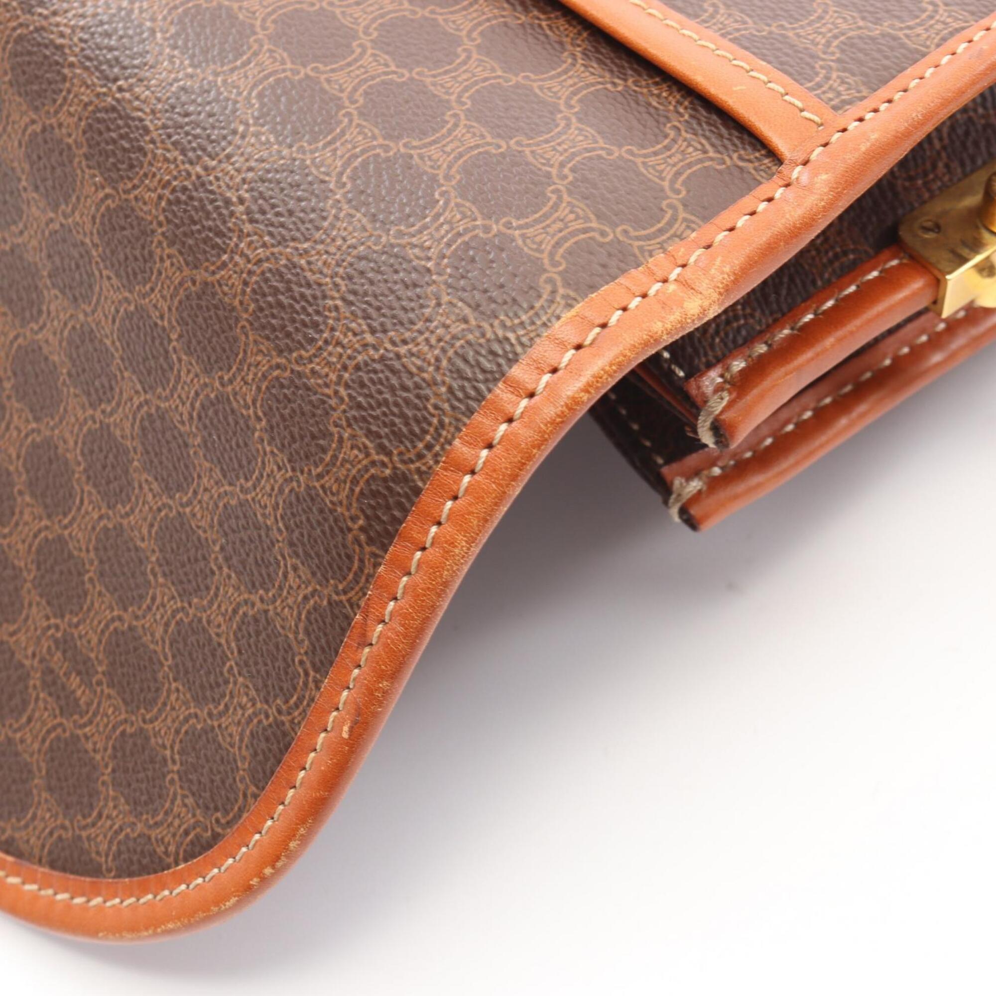 Celine Brown Coated Canvas Leather Shoulder Bag (Pre-Owned)