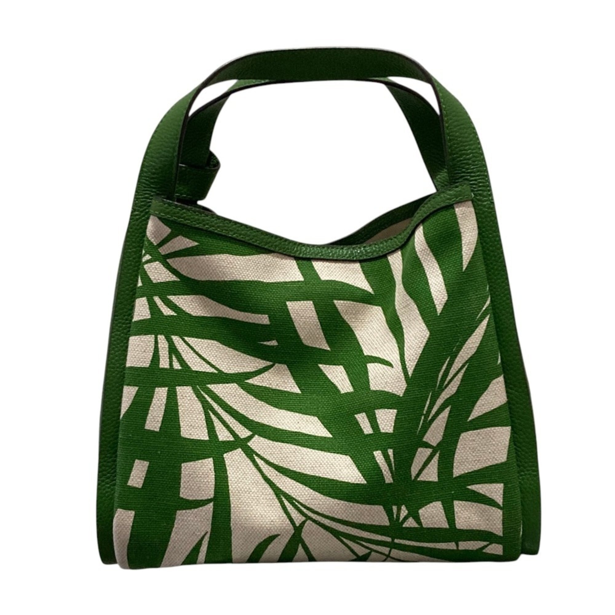 Kate Spade Green Ivory Canvas Leather Handbag Tote Bag (Pre-Owned)
