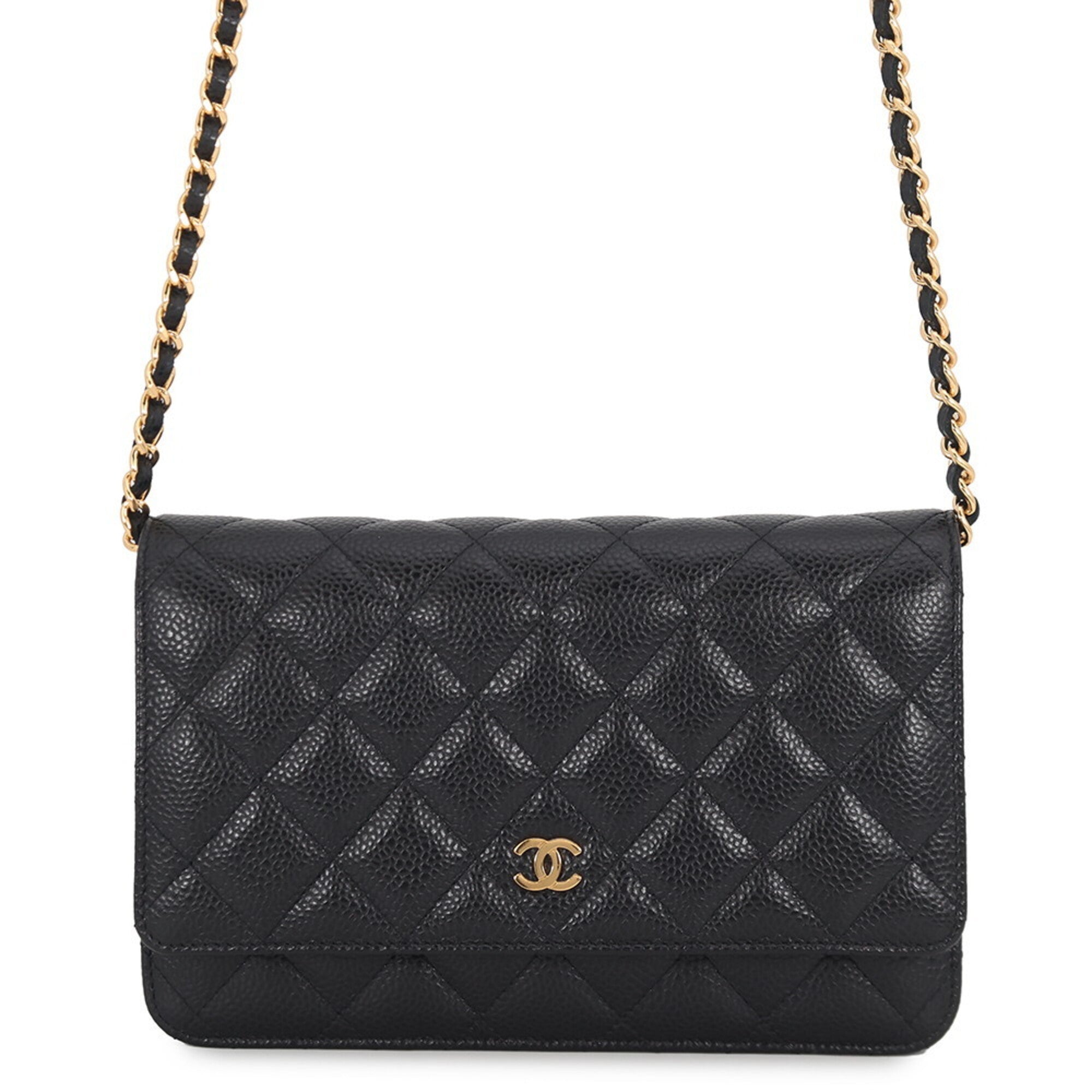 Chanel Black Grained Calfskin Chain/Shoulder Wallet (Pre-Owned)