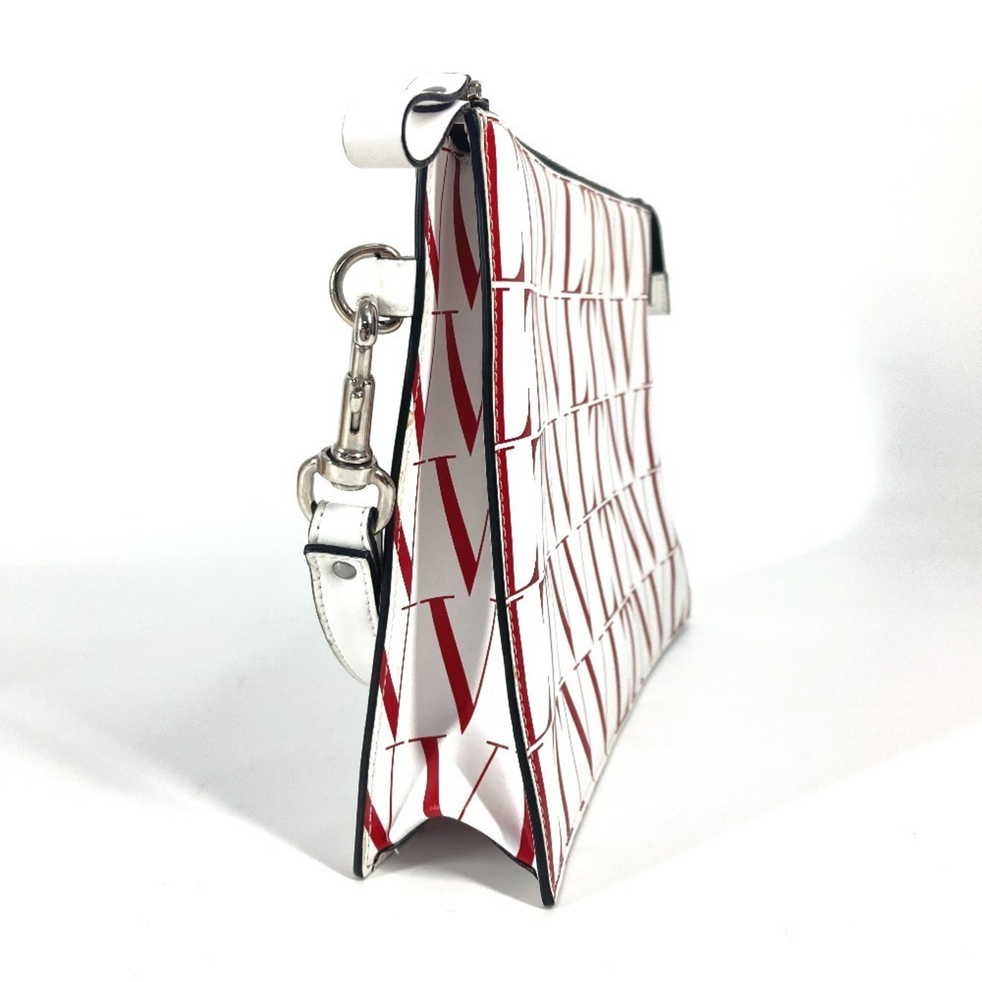 Valentino Garavani Red Color White Leather Pouch (Pre-Owned)
