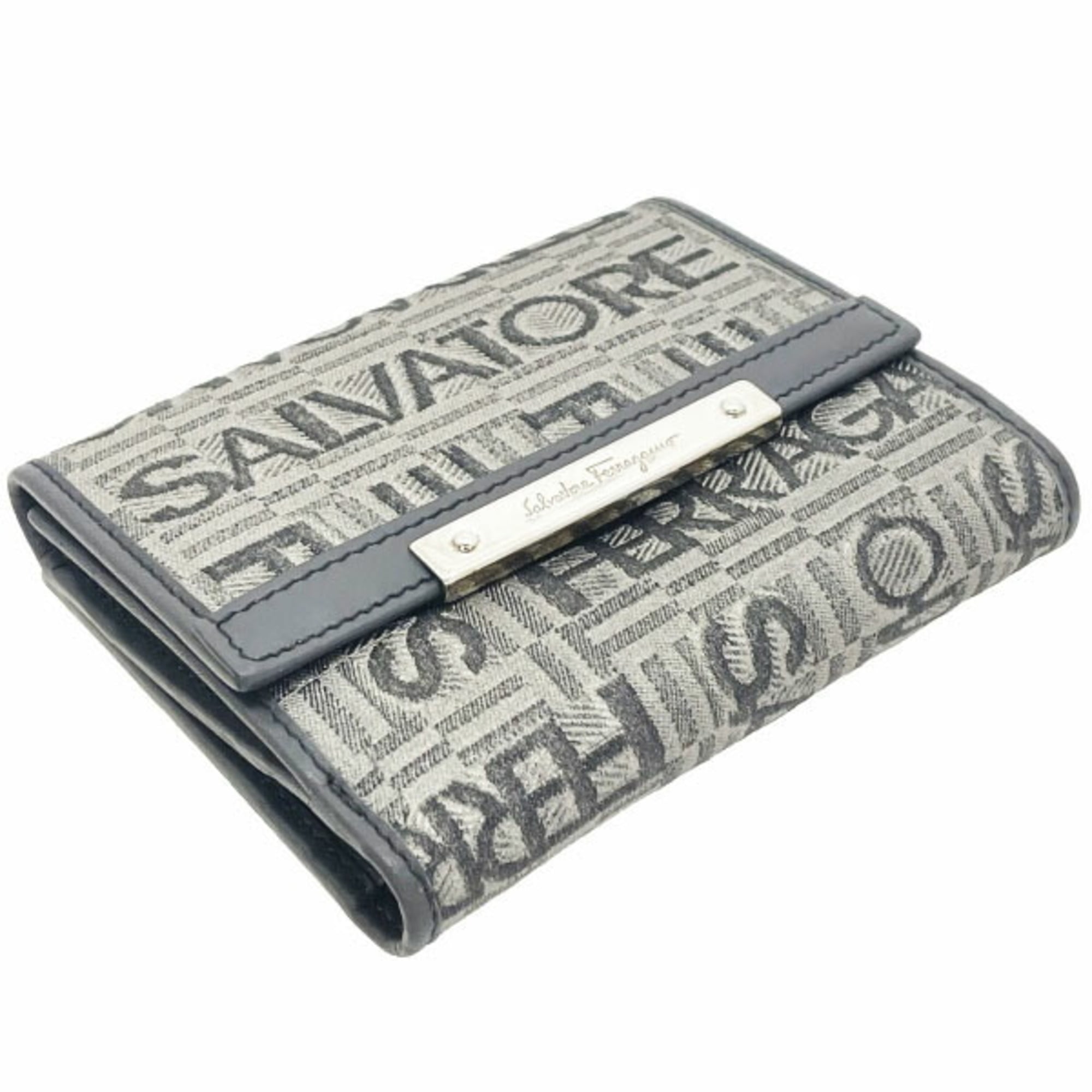 Salvatore Ferragamo Gray Canvas Leather Wallet (Bi-Fold) (Pre-Owned)