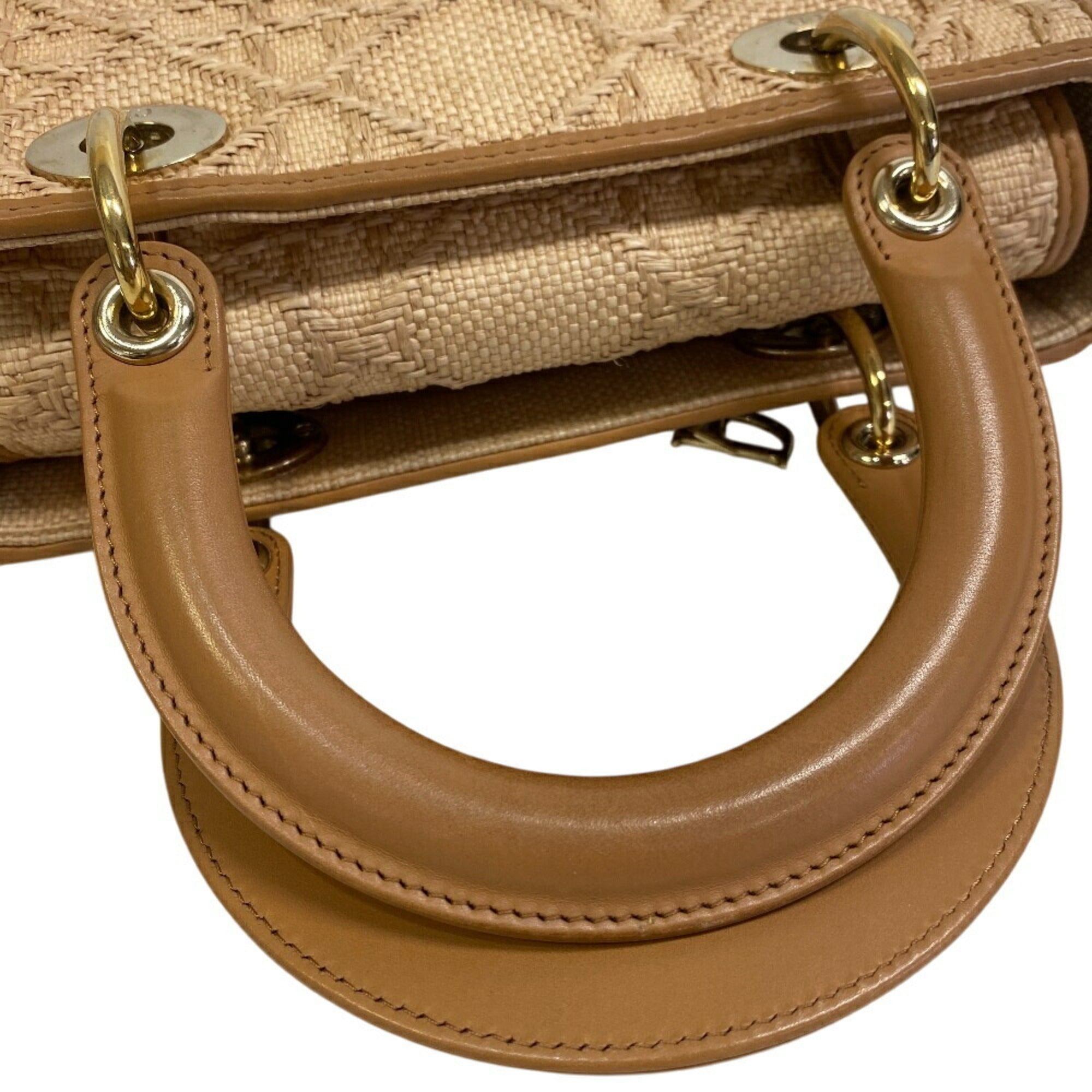 Christian Dior Beige Raffia Leather Shoulder Bag (Pre-Owned)