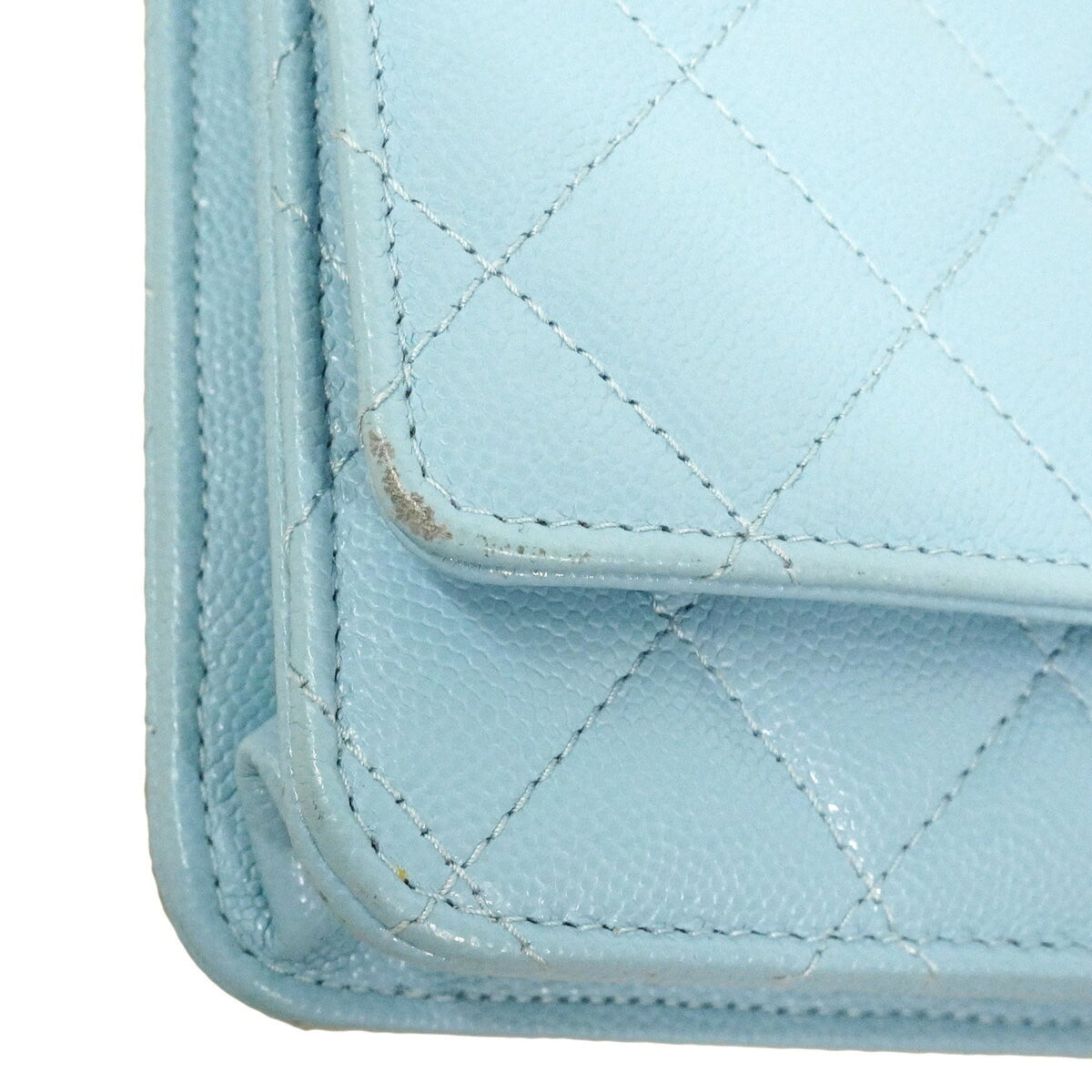 Chanel Light Blue Grained Calfskin Chain/Shoulder Wallet (Pre-Owned)