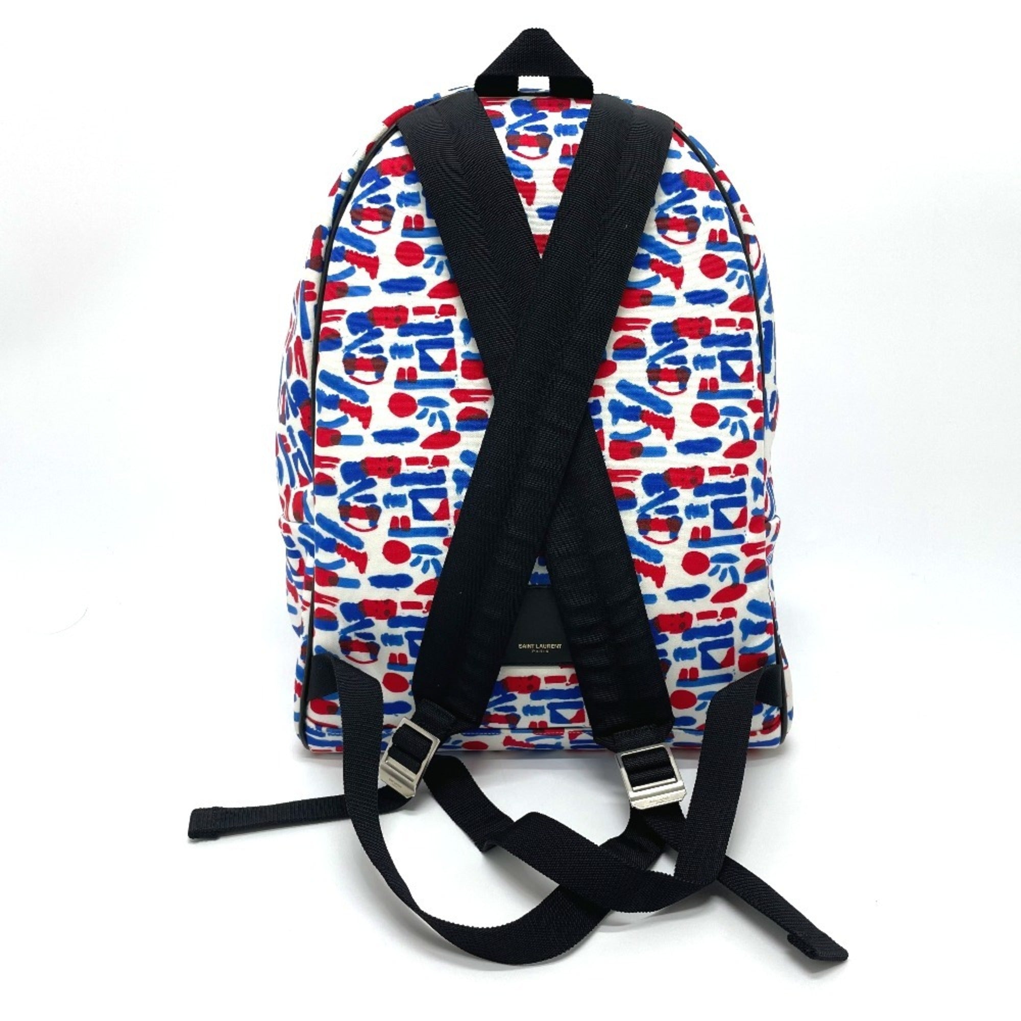 Saint Laurent Blue Red Color White Leather Canvas Backpack (Pre-Owned)