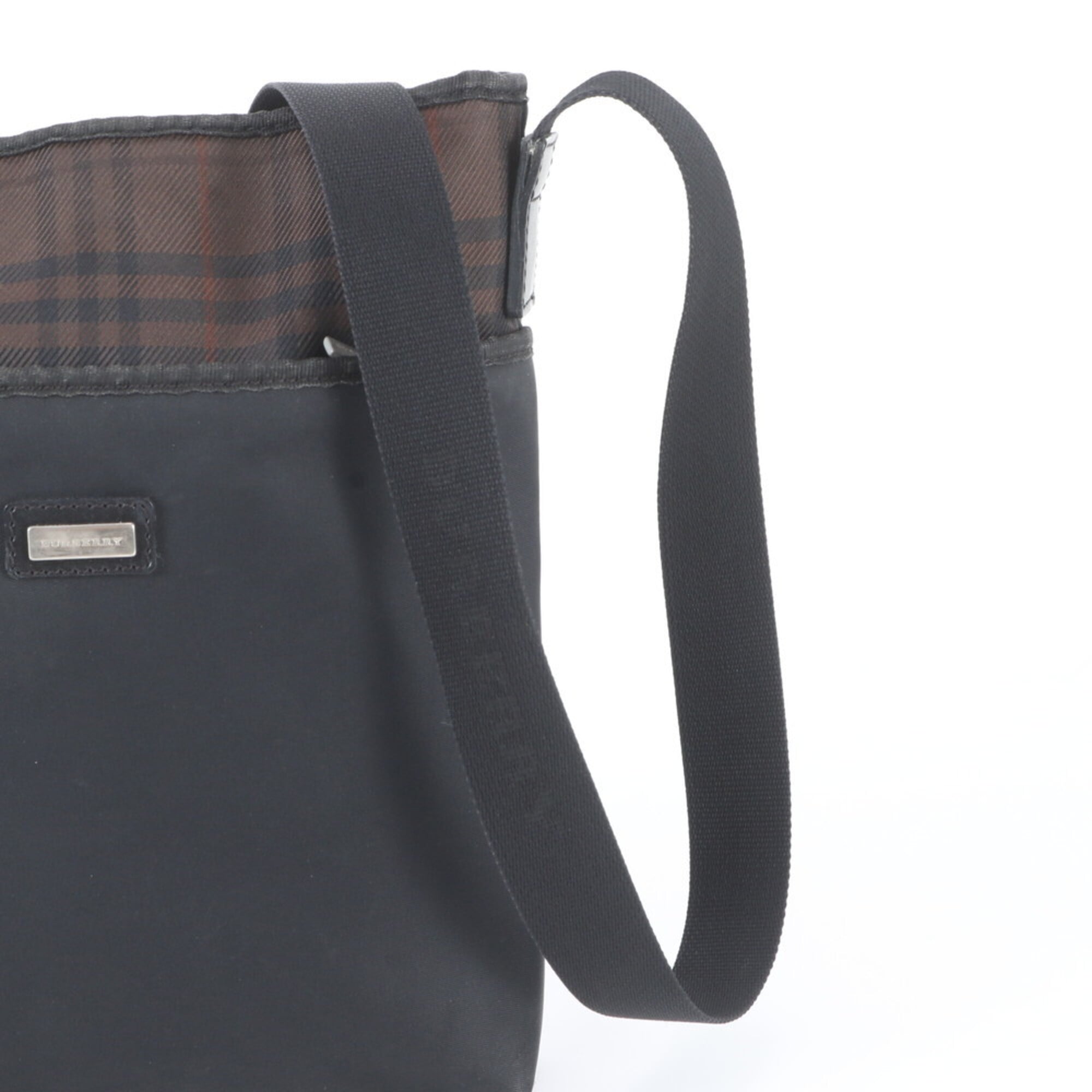 Burberry Black Leather Canvas Messenger Bag Shoulder Bag (Pre-Owned)