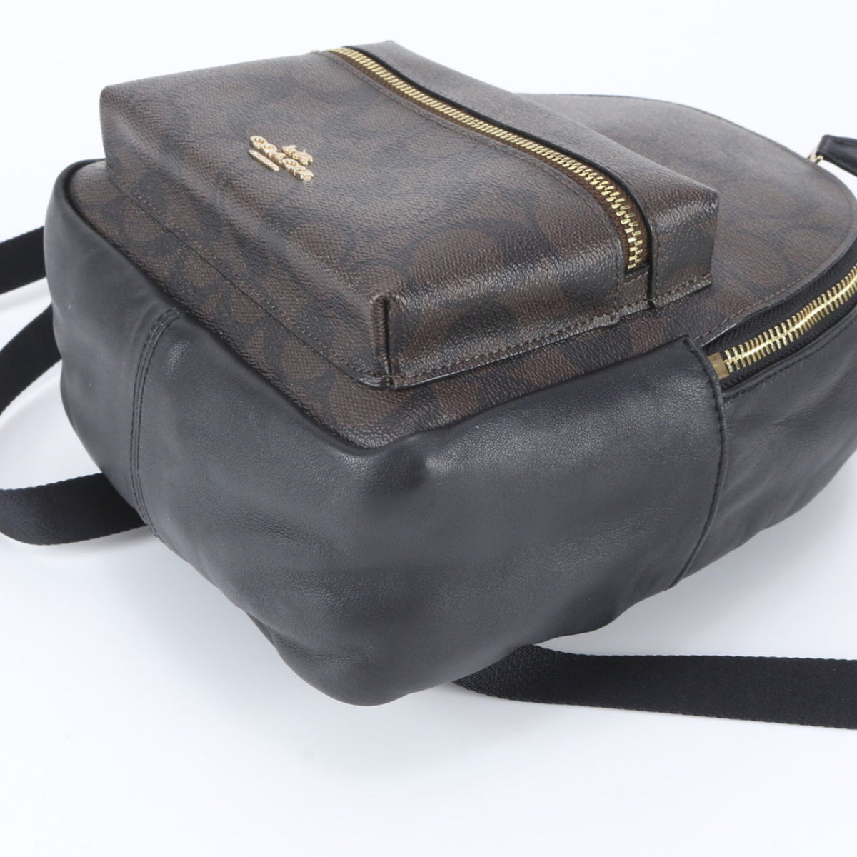 Coach Black Brown Leather Coated Canvas Backpack Shoulder Bag (Pre-Owned)