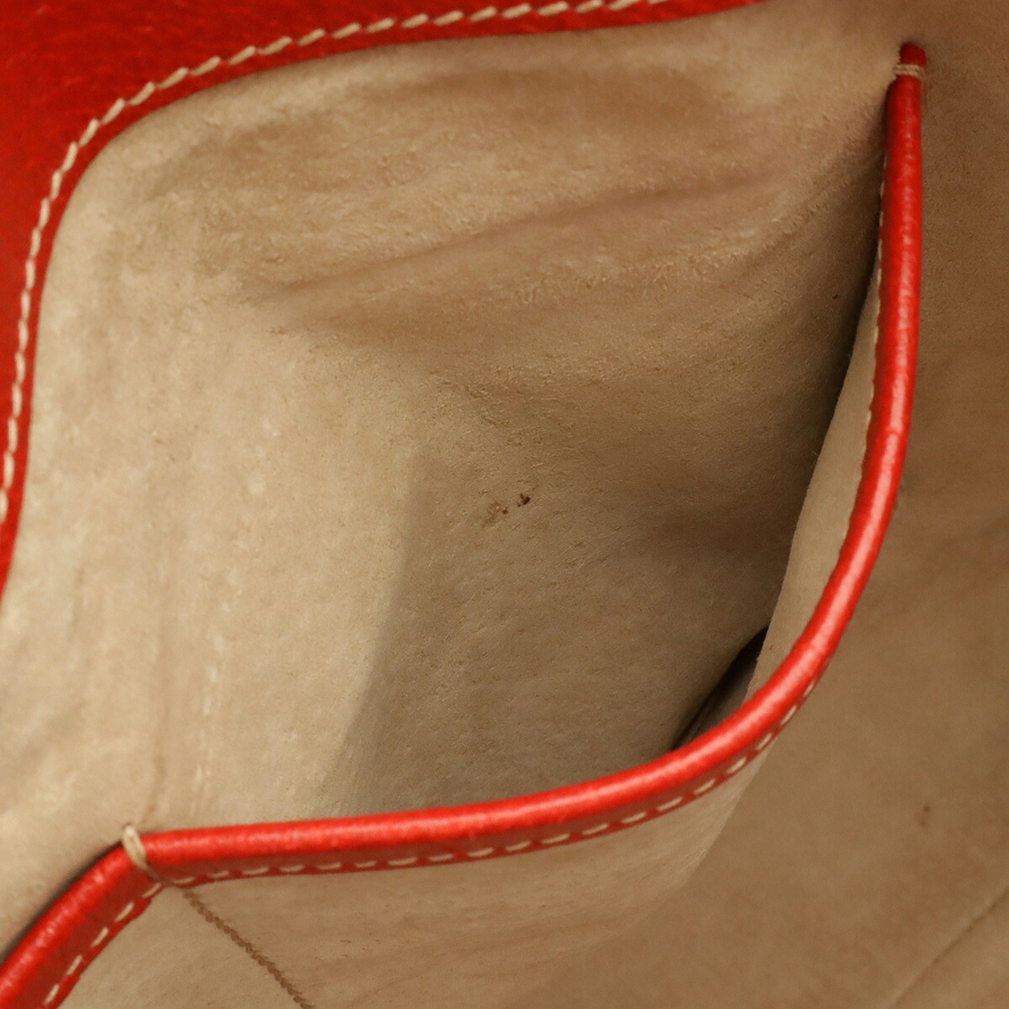 Prada Beige Red Color Canvas Leather Shoulder Bag Tote Bag (Pre-Owned)