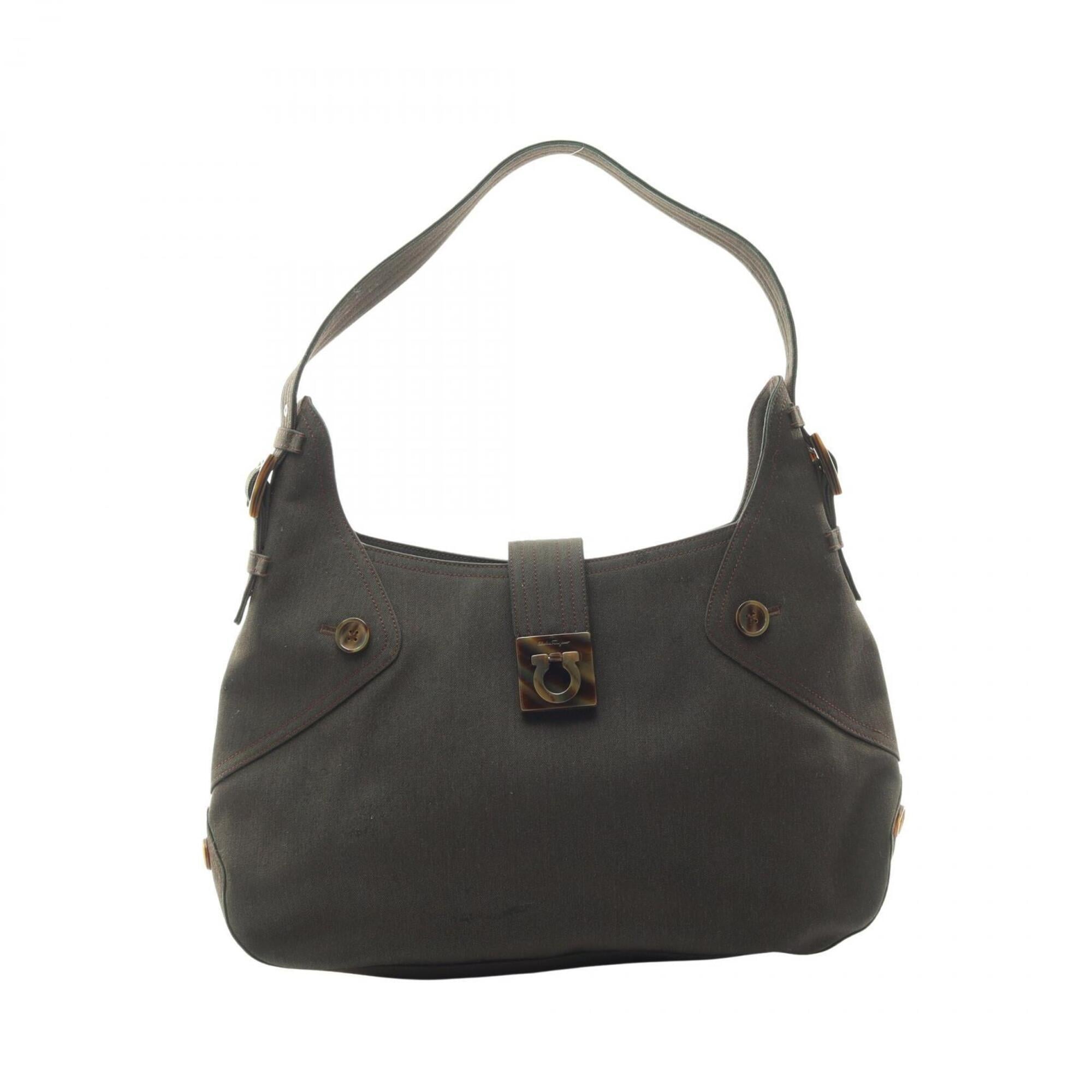 Salvatore Ferragamo Green Canvas Handbag Shoulder Bag (Pre-Owned)