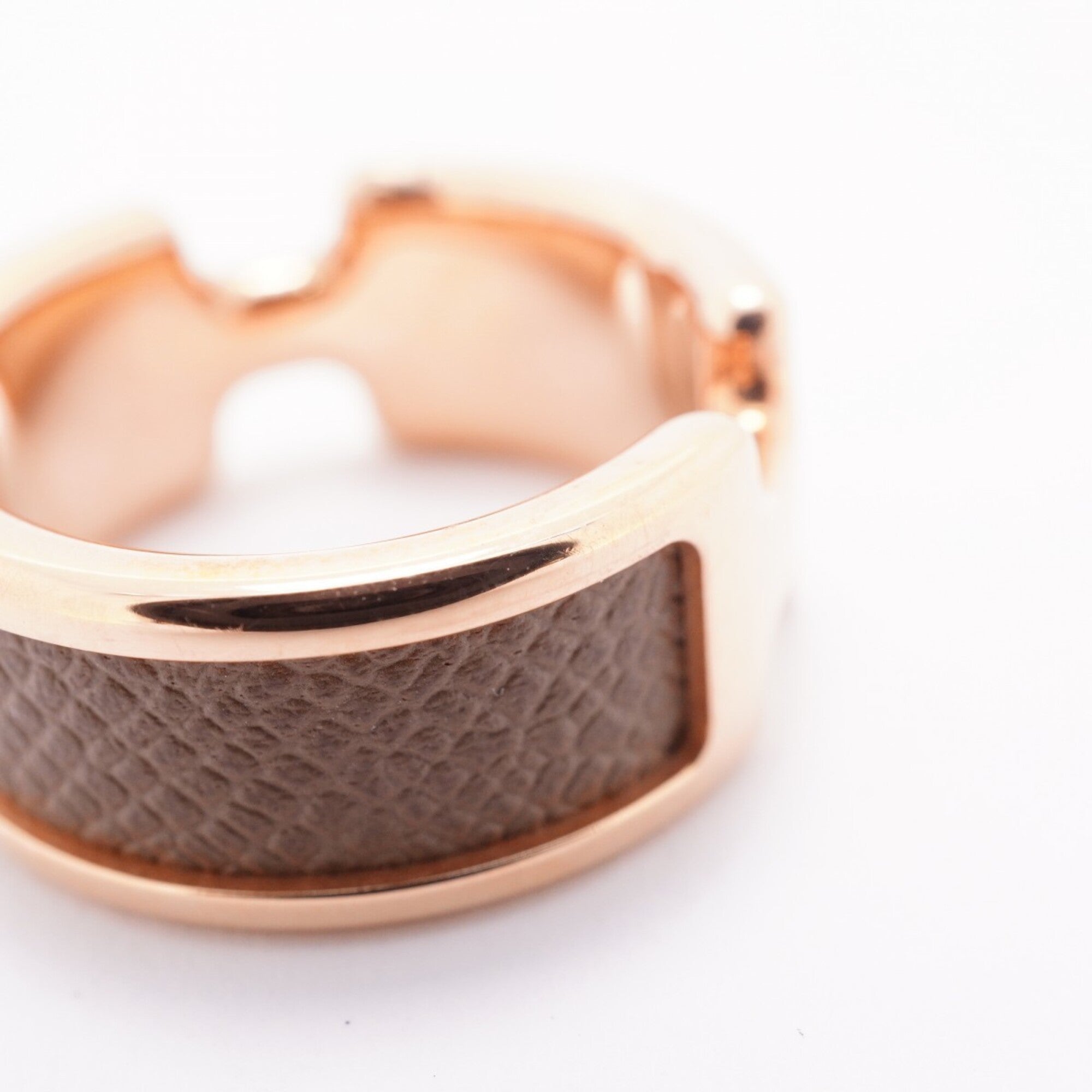 Hermes Pink Gold Brown Gold Plating Leather Band Ring (Pre-Owned)