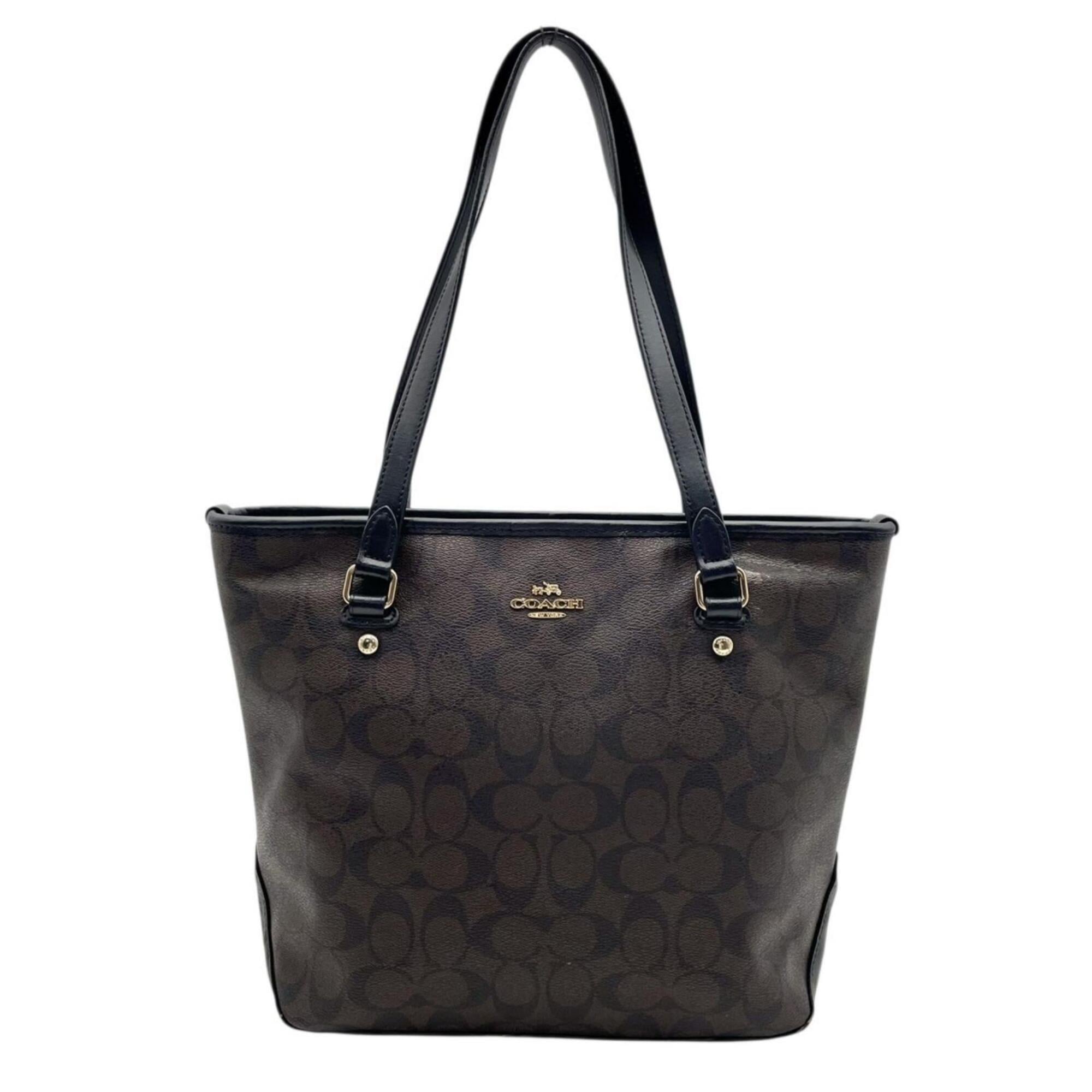Coach Black Brown Pvc Leather Tote Bag (Pre-Owned)