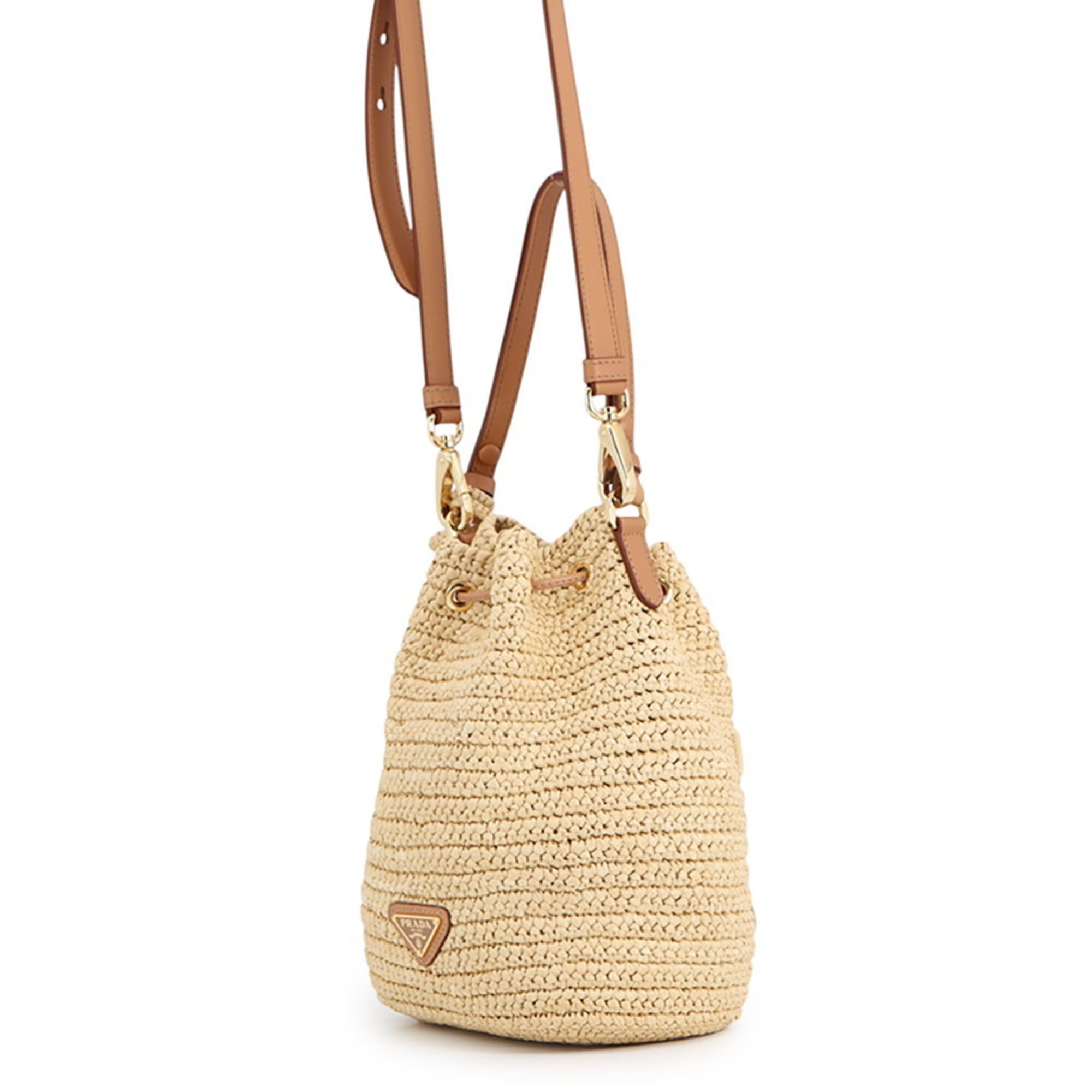 Prada Beige Light Brown Raffia Leather Handbag Shoulder Bag (Pre-Owned)