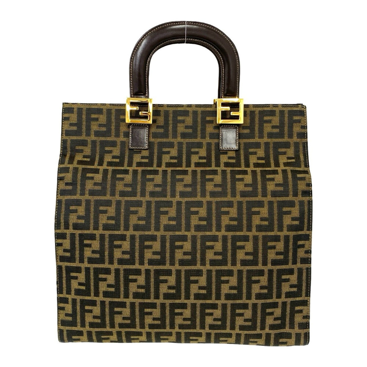 Fendi Black Brown Canvas Leather Handbag Tote Bag (Pre-Owned)