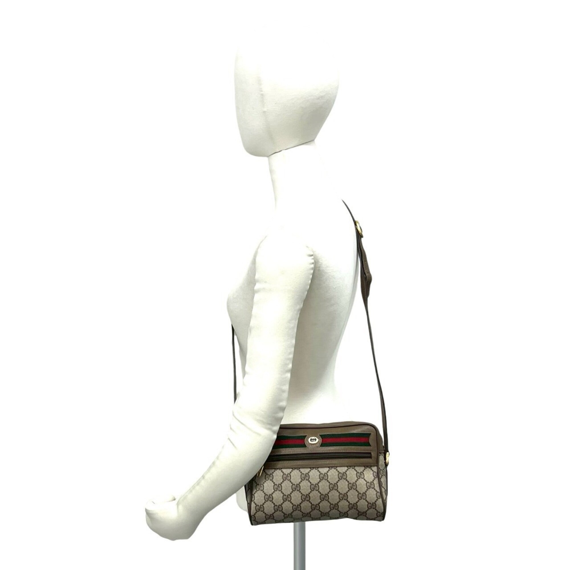 Gucci Brown Green Red Color Leather Pvc Pochette Shoulder Bag (Pre-Owned)