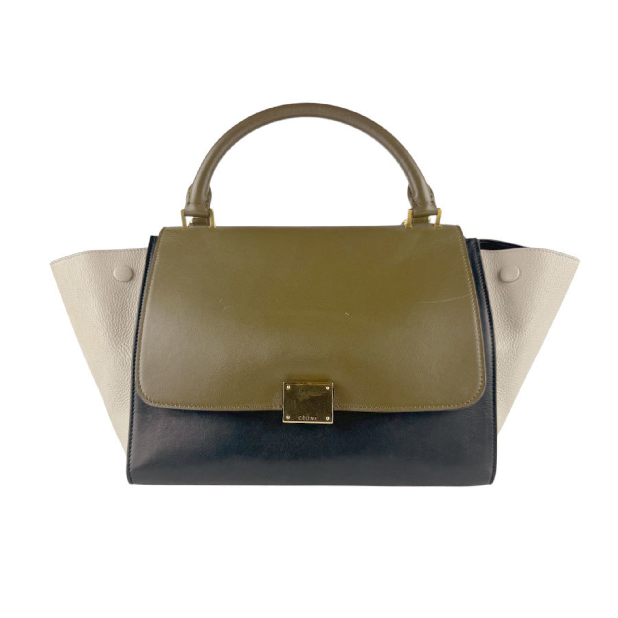Celine Black Khaki Light Beige Leather Handbag Shoulder Bag (Pre-Owned)
