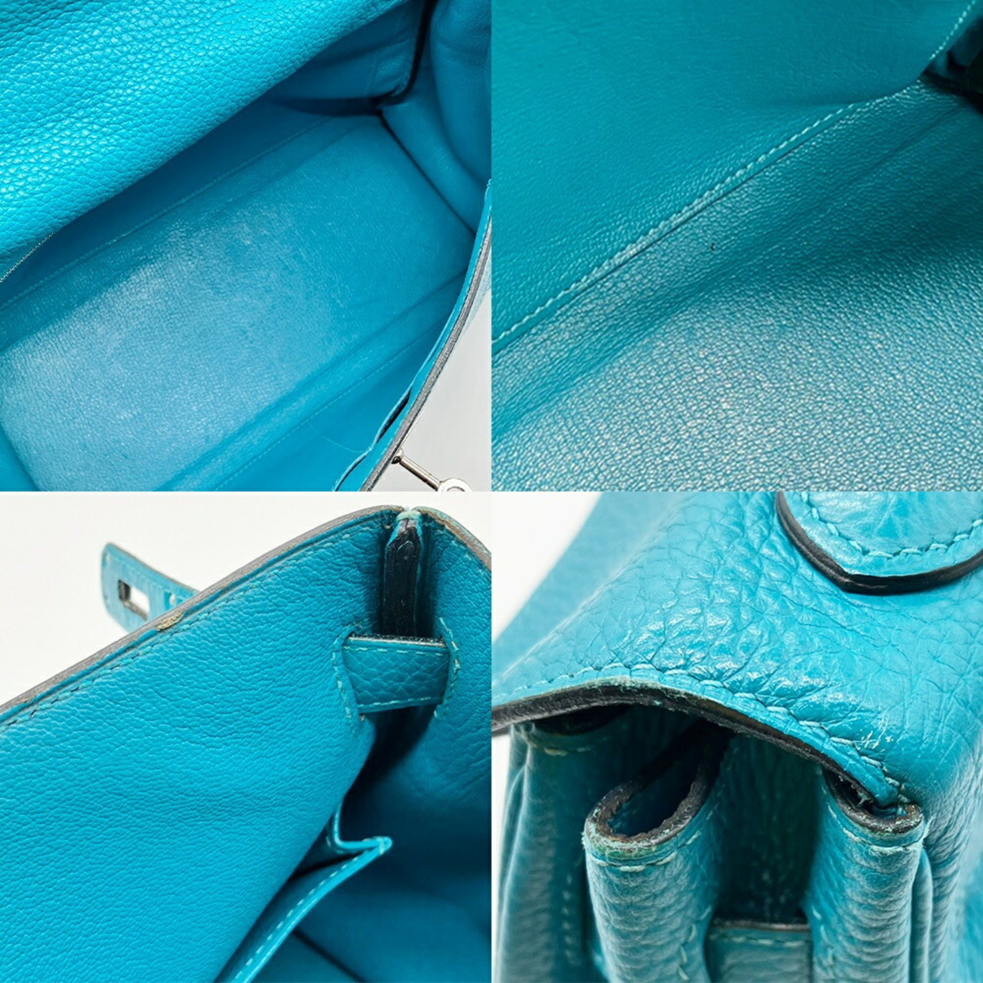 Hermes Kelly Turquoise Blue Taurillon Clemence Leather Handbag Shoulder Bag (Pre-Owned)