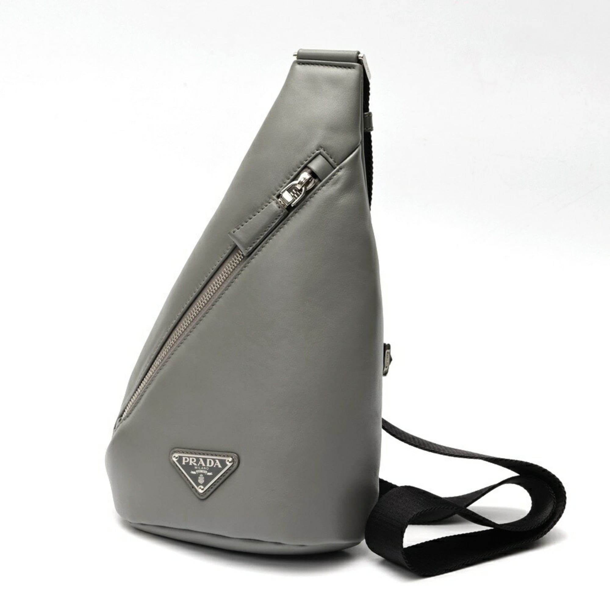 Prada Gray Leather Shoulder Bag Sling Bag (Pre-Owned)