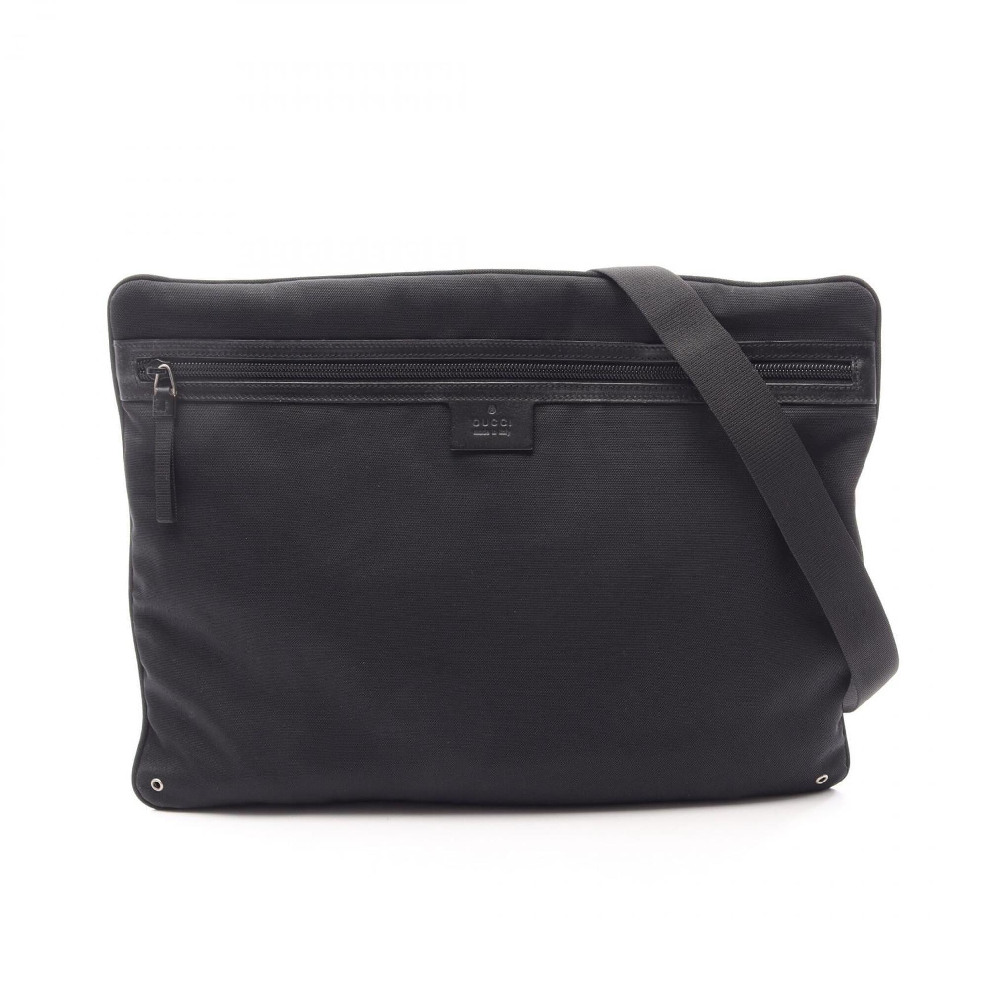 Gucci Black Canvas Leather Handbag Shoulder Bag (Pre-Owned)