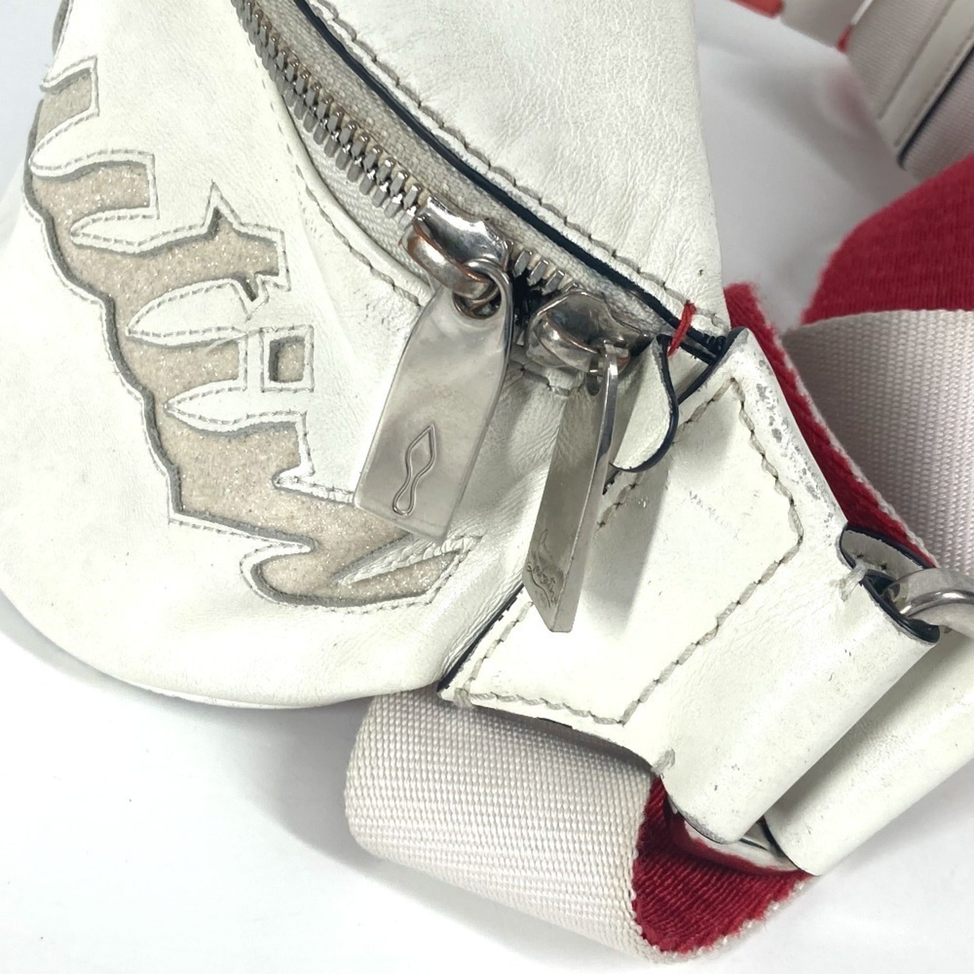 Christian Louboutin Red Color White Leather Shoulder Bag Sling Bag (Pre-Owned)