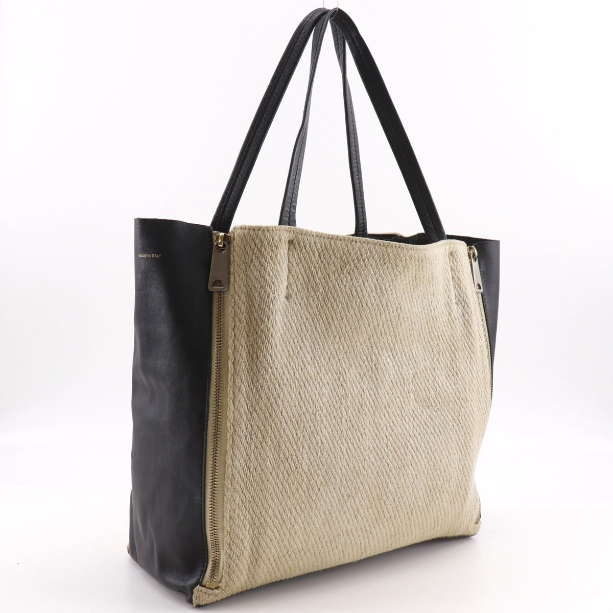 Celine Cabas Beige Black Linen Leather Tote Bag (Pre-Owned)