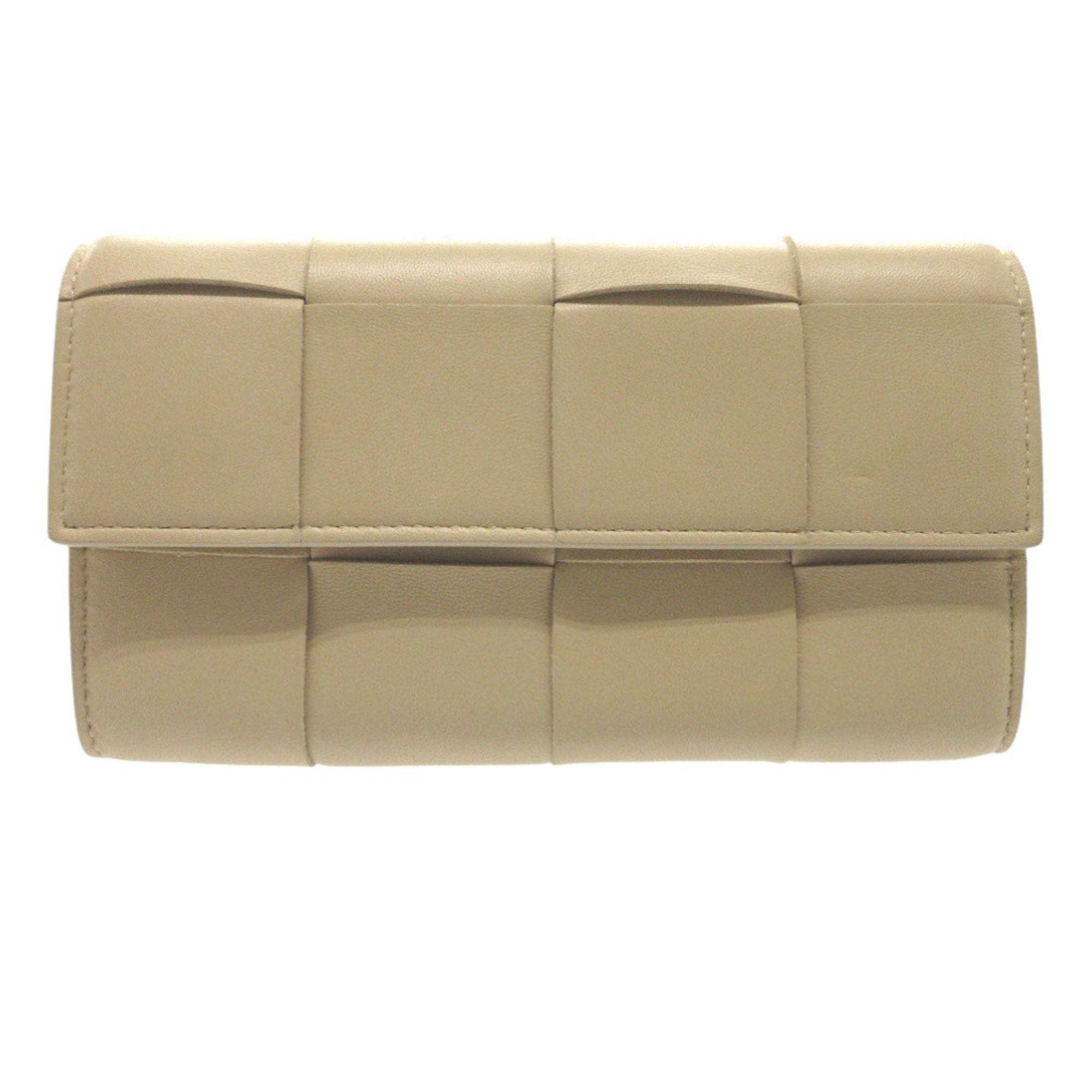 Bottega Veneta Beige Leather Long Wallet (Bi-Fold) (Pre-Owned)