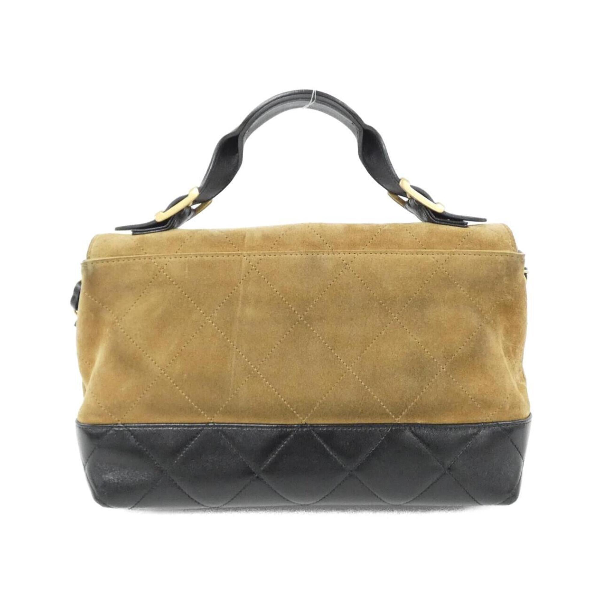 Chanel Beige Black Suede Leather Handbag (Pre-Owned)