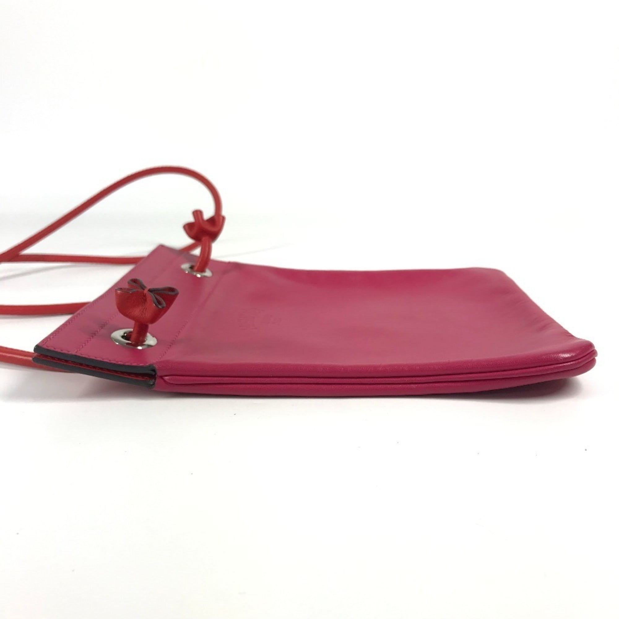 Hermes Pink Red Color Leather Pochette Shoulder Bag (Pre-Owned)