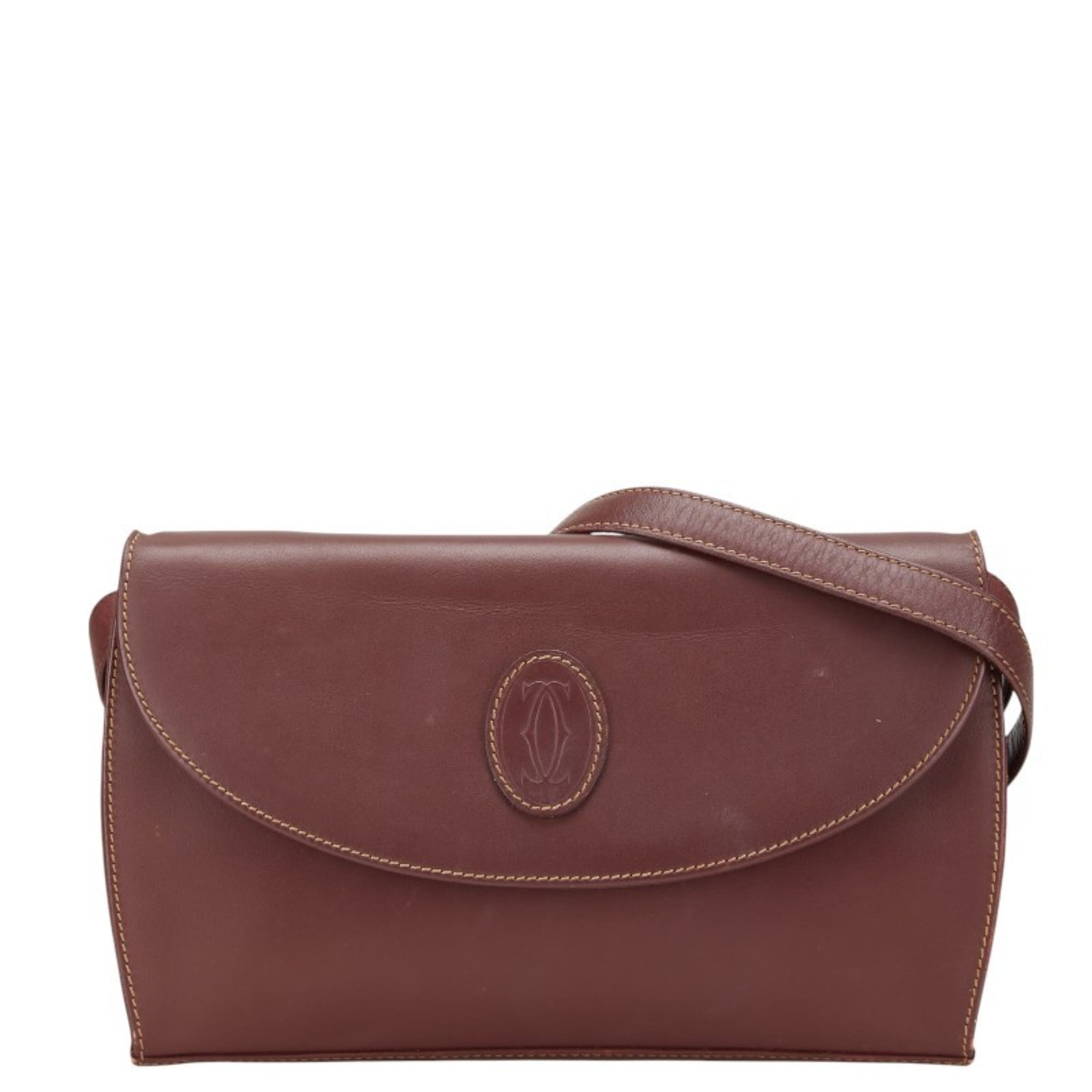Cartier Bordeaux Wine Red Leather Shoulder Bag (Pre-Owned)